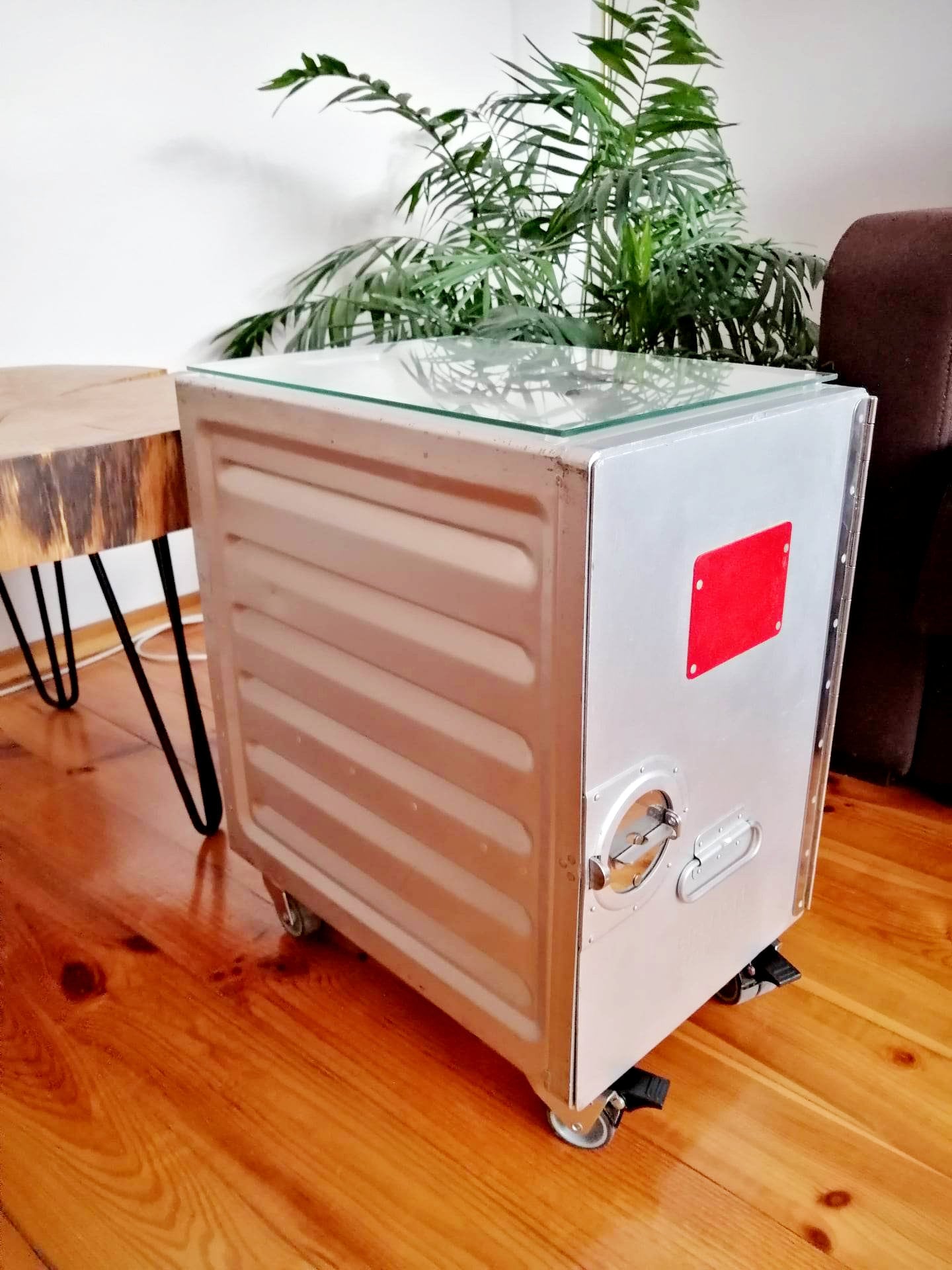 British Airways, Boeing 747 Airline Galley Storage Container as a Nightstand, Side Table, Industrial Storage Cabinet, Lordgate Engineering