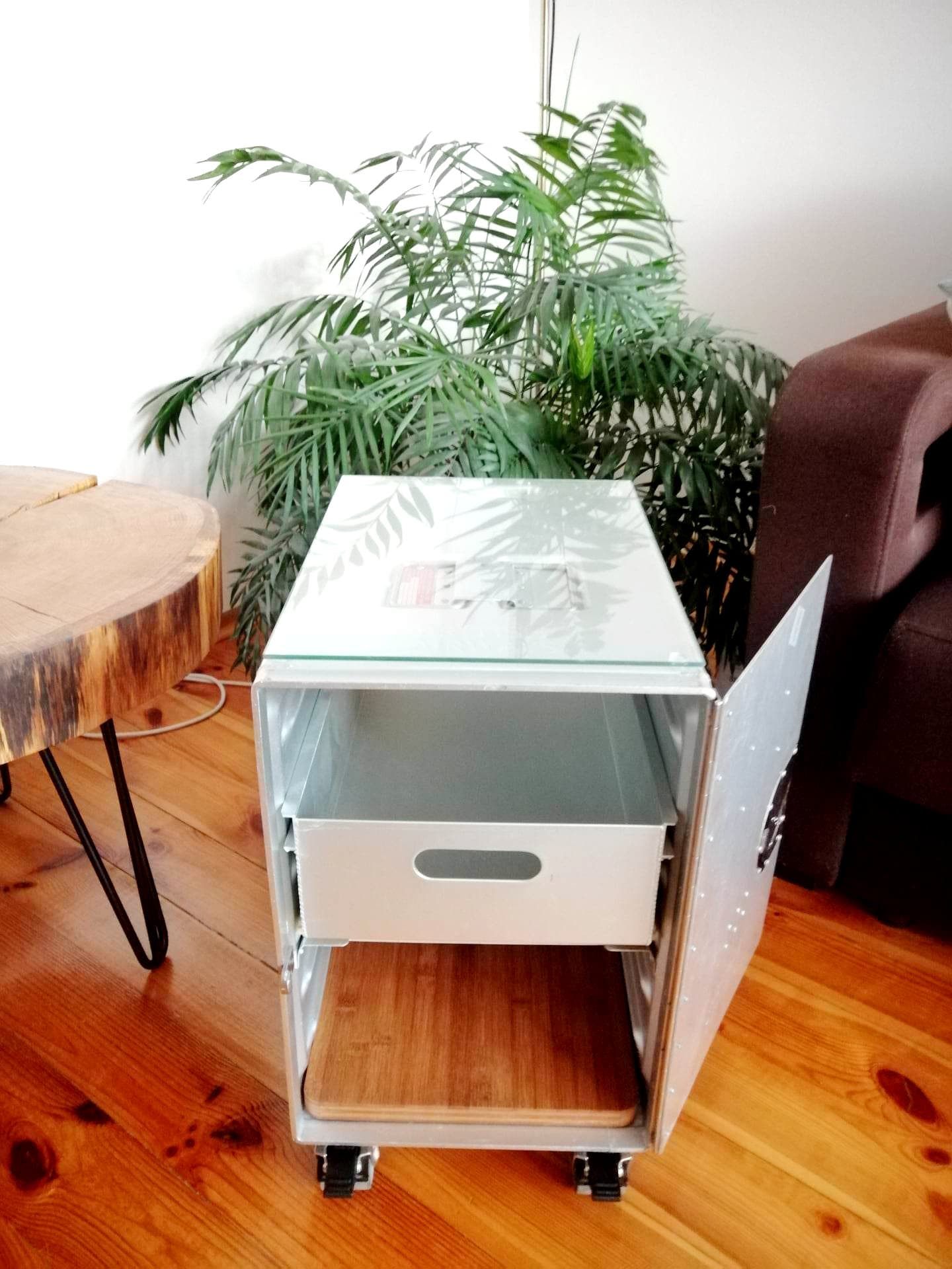 British Airways, Boeing 747 Airline Galley Storage Container as a Nightstand, Side Table, Industrial Storage Cabinet, Lordgate Engineering