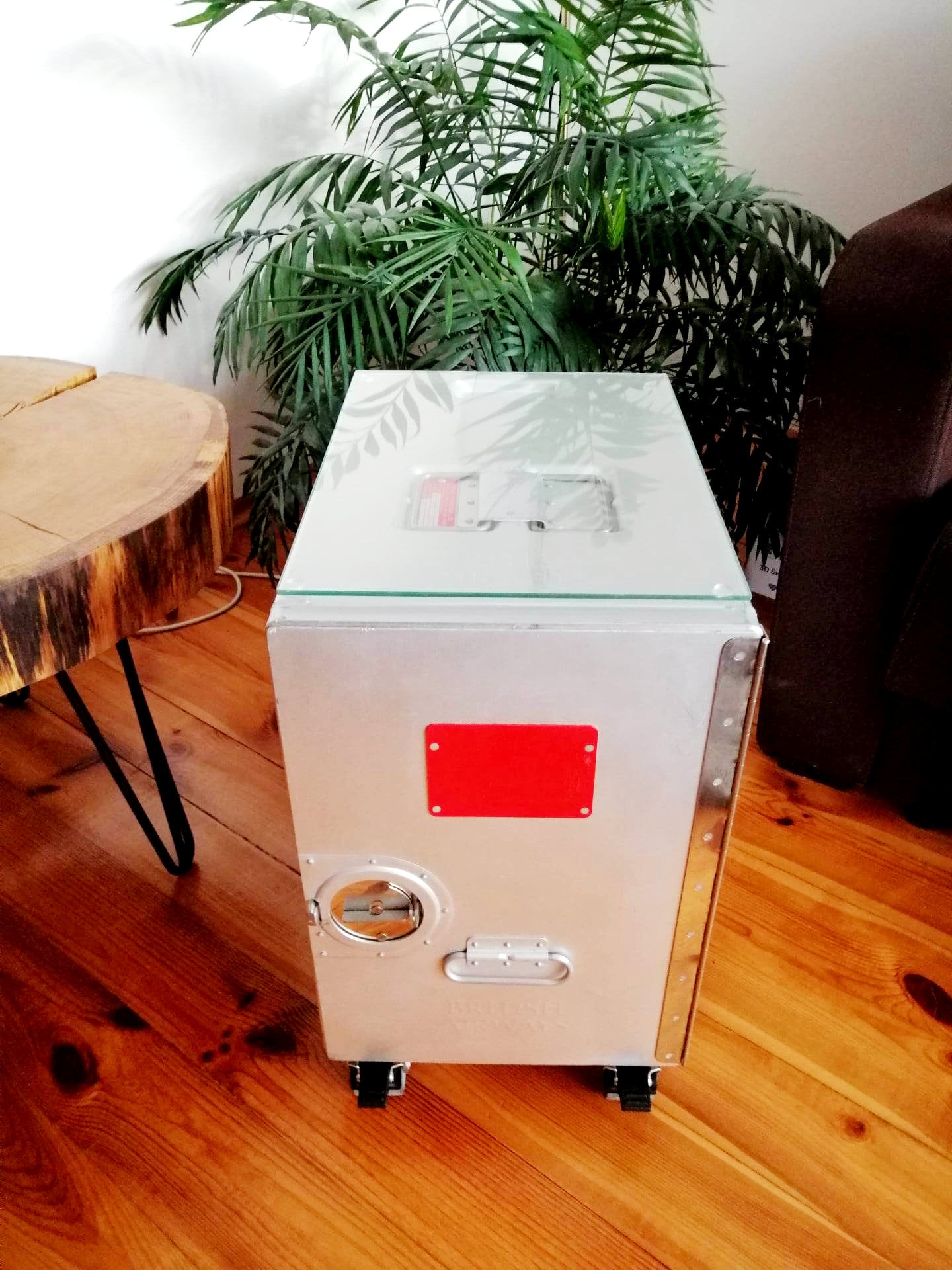 British Airways, Boeing 747 Airline Galley Storage Container as a Nightstand, Side Table, Industrial Storage Cabinet, Lordgate Engineering