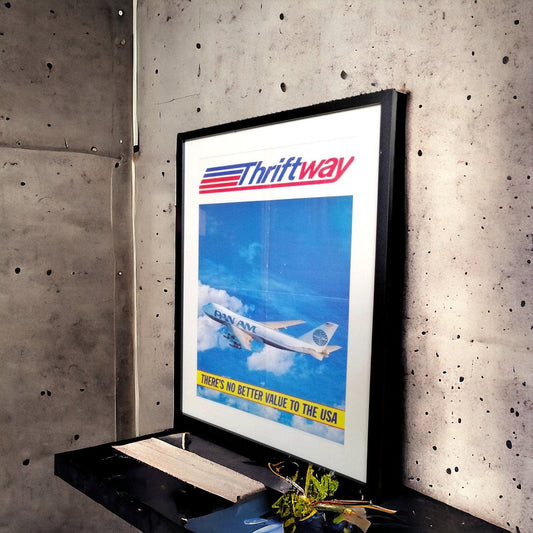 Original Pan Am Boeing 747 Framed Poster - | There is no Better Value to the USA | Pan American World Airways Poster 1970s | Aviation Gift
