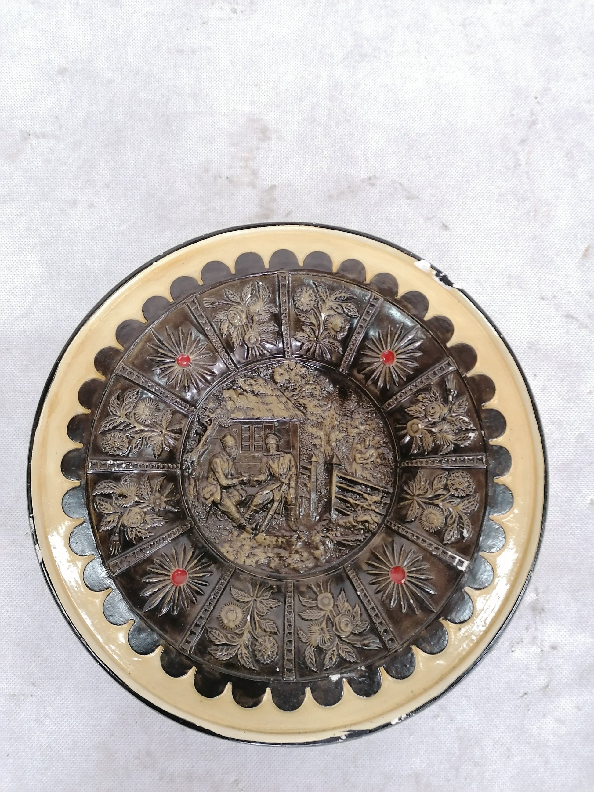 Vintage Polish Wall Plate – Folk Art Decorative Relief – PRL Era 1971 – Made in Poznań