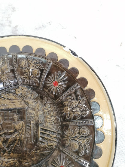 Vintage Polish Wall Plate – Folk Art Decorative Relief – PRL Era 1971 – Made in Poznań