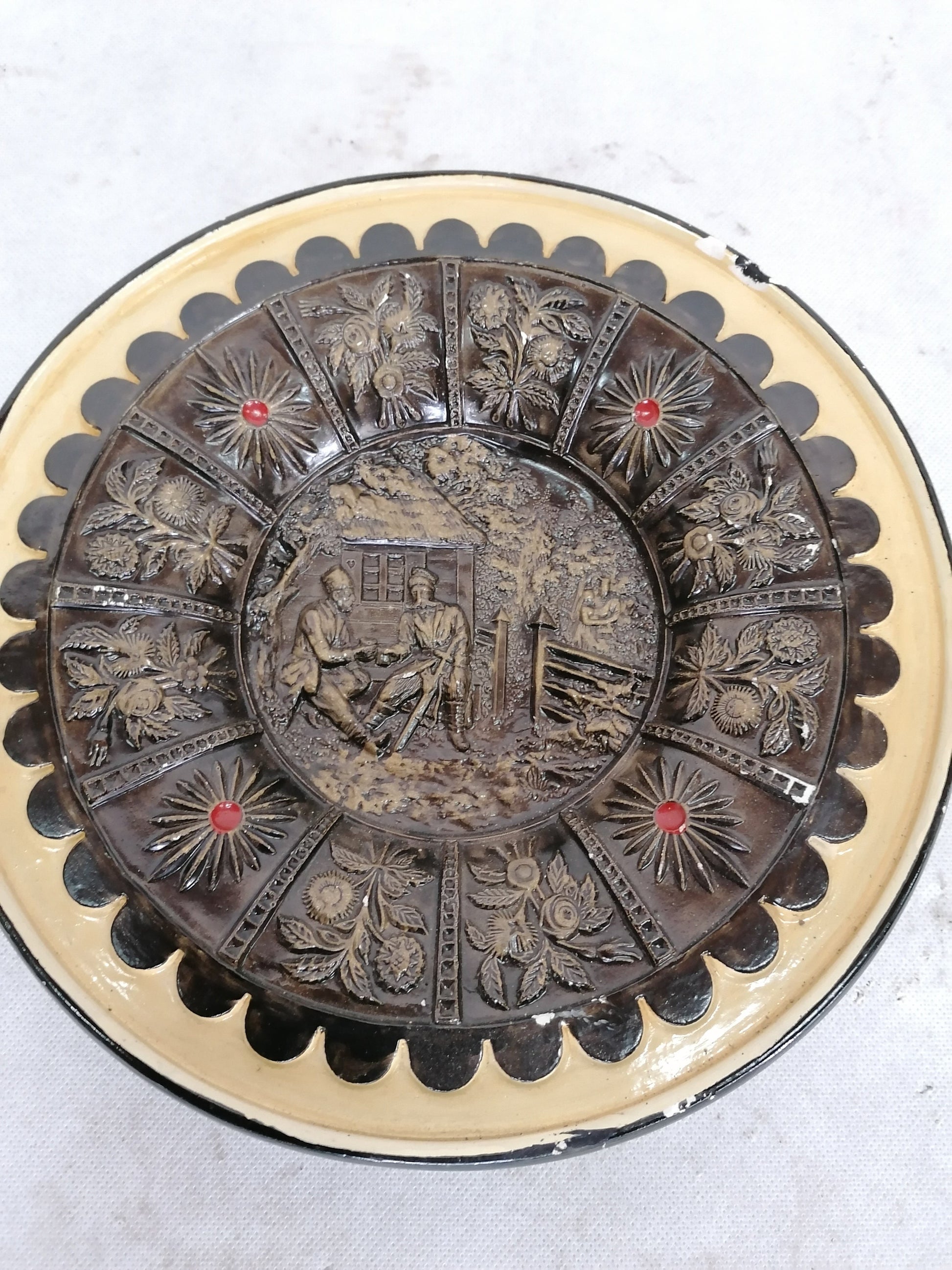 Vintage Polish Wall Plate – Folk Art Decorative Relief – PRL Era 1971 – Made in Poznań