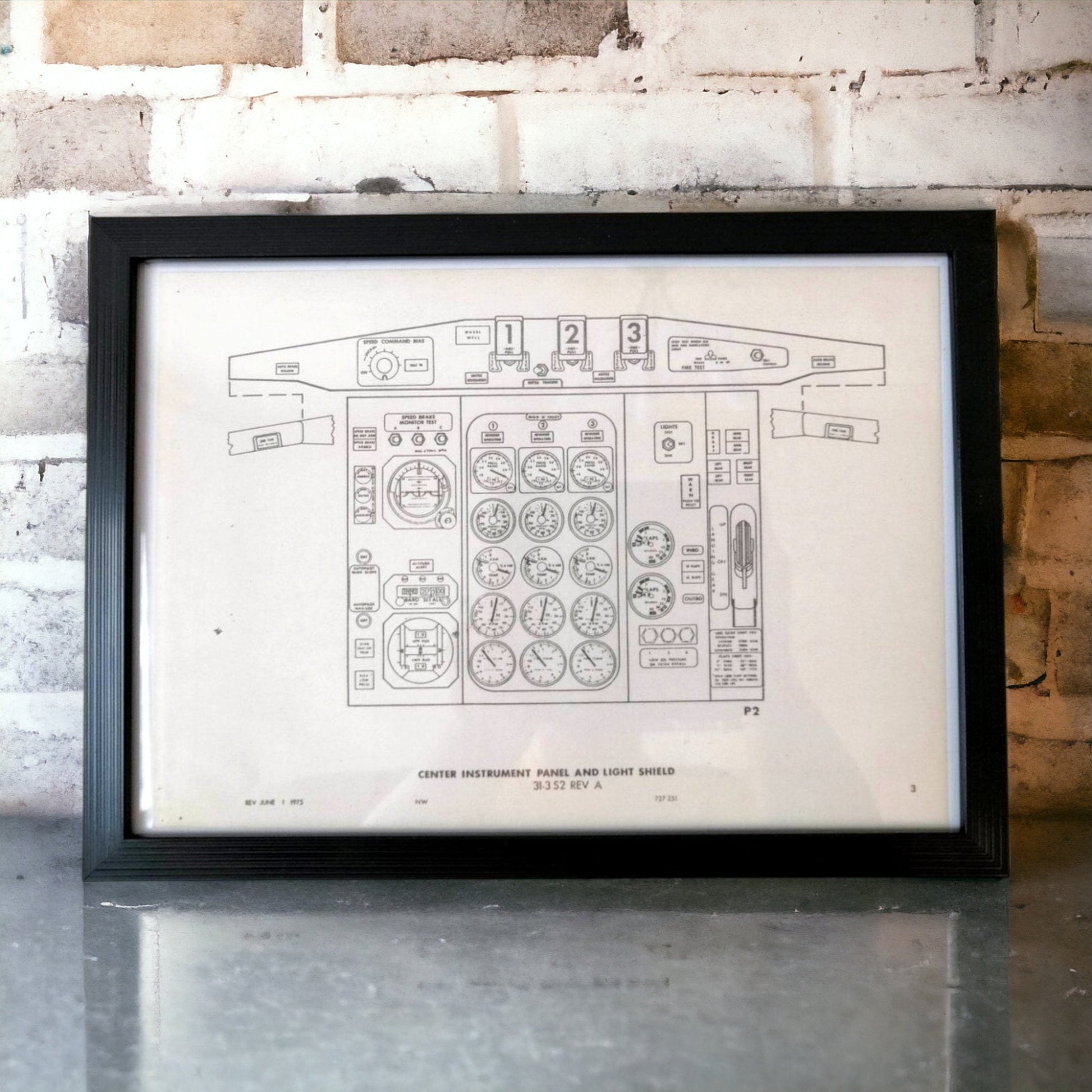 Boeing 727 NWA Original Framed Chart | Center Instrument Panel and Light Shields |