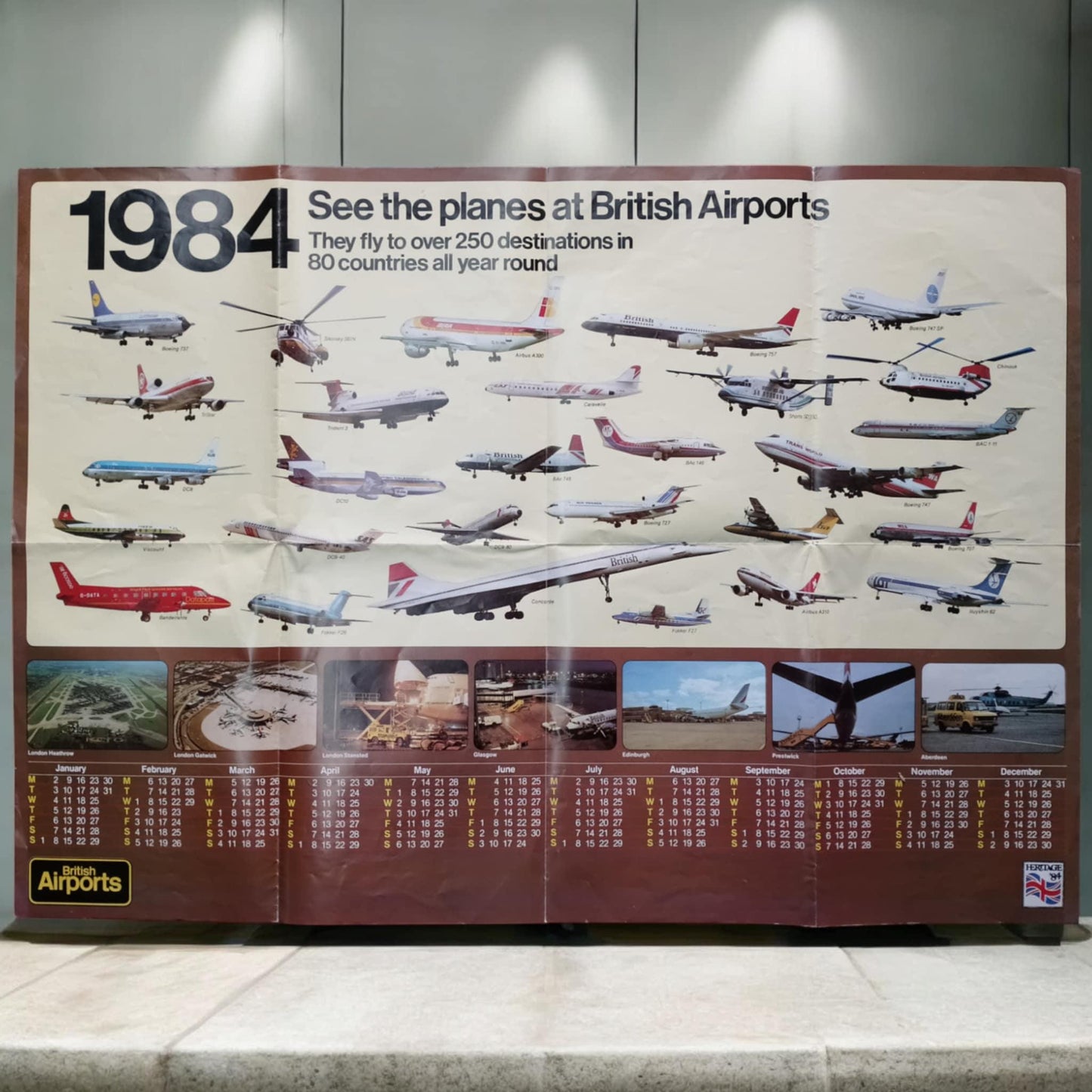 Planes at British Airports 1984 Original Poster Concorde Boeing Airbus Aviation Memorabilia