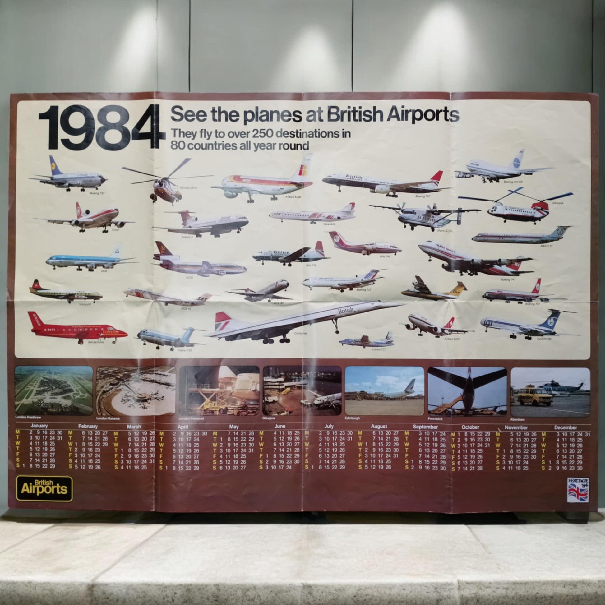 Planes at British Airports 1984 Original Poster Concorde Boeing Airbus Aviation Memorabilia