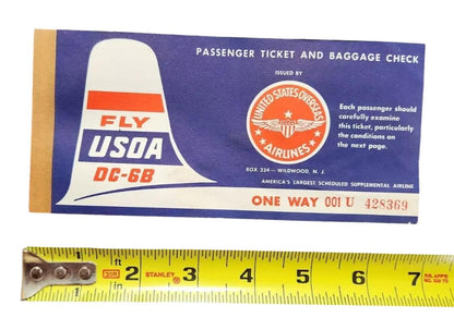 United States Overseas Airlines 200 Unused Passenger Ticket & Baggage Check Booklet 1950s with Original Box