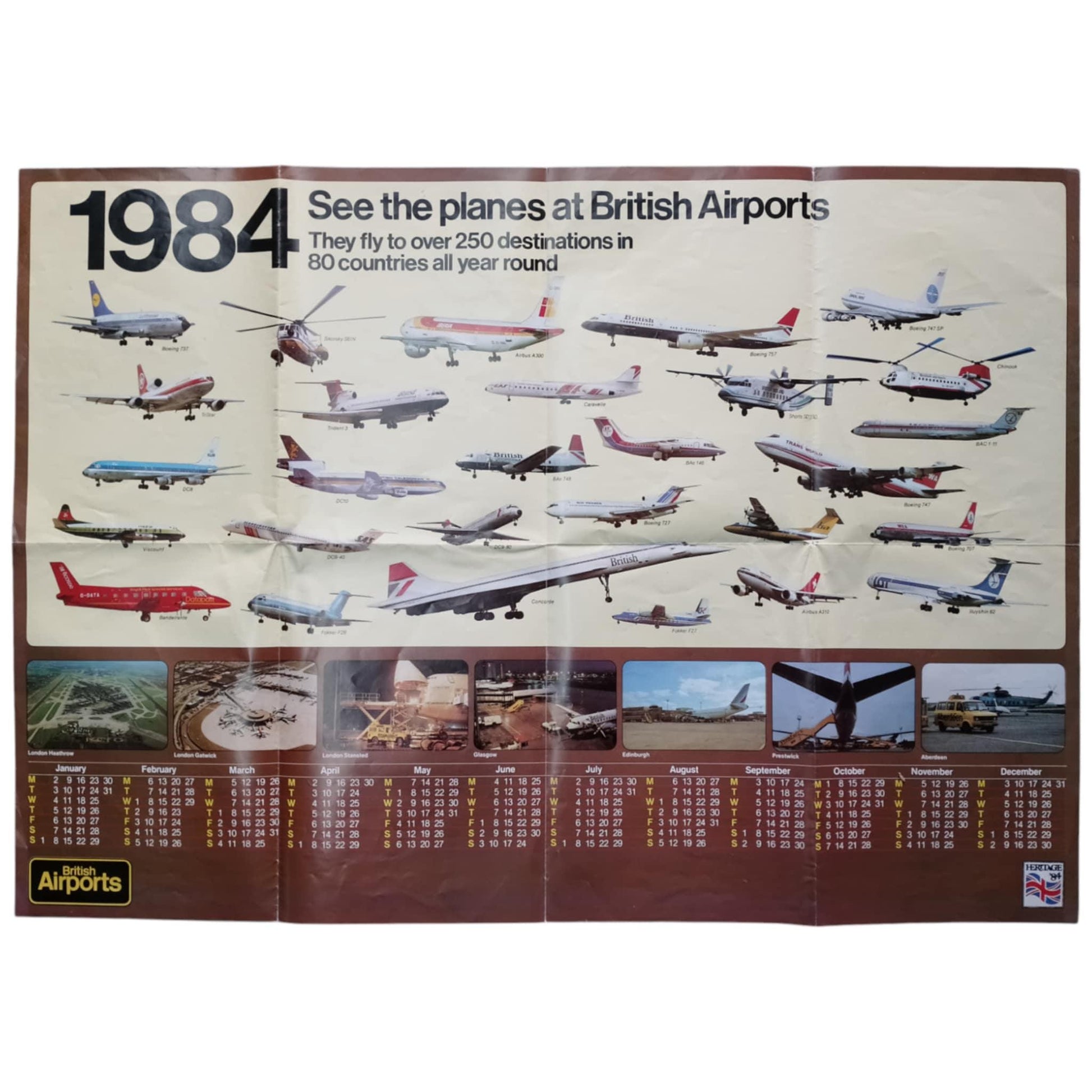 Planes at British Airports 1984 Original Poster Concorde Boeing Airbus Aviation Memorabilia