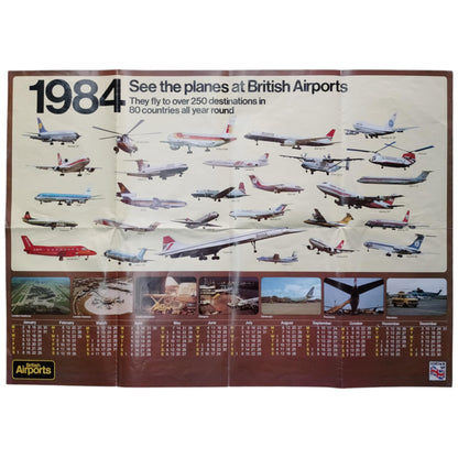 Planes at British Airports 1984 Original Poster Concorde Boeing Airbus Aviation Memorabilia