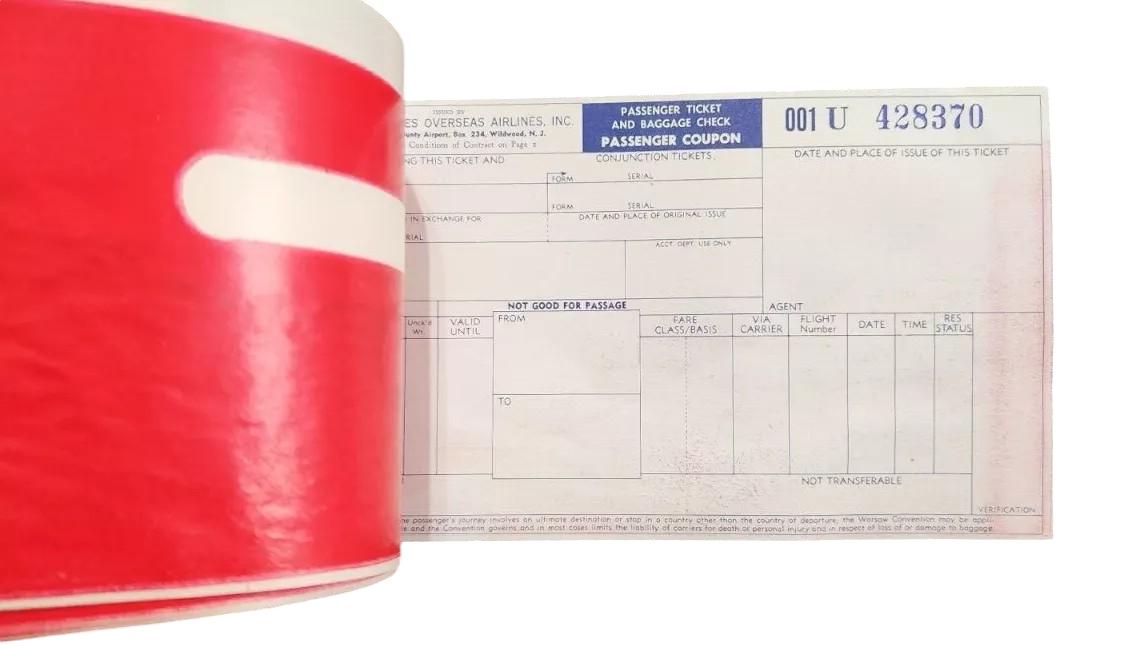 United States Overseas Airlines 200 Unused Passenger Ticket & Baggage Check Booklet 1950s with Original Box