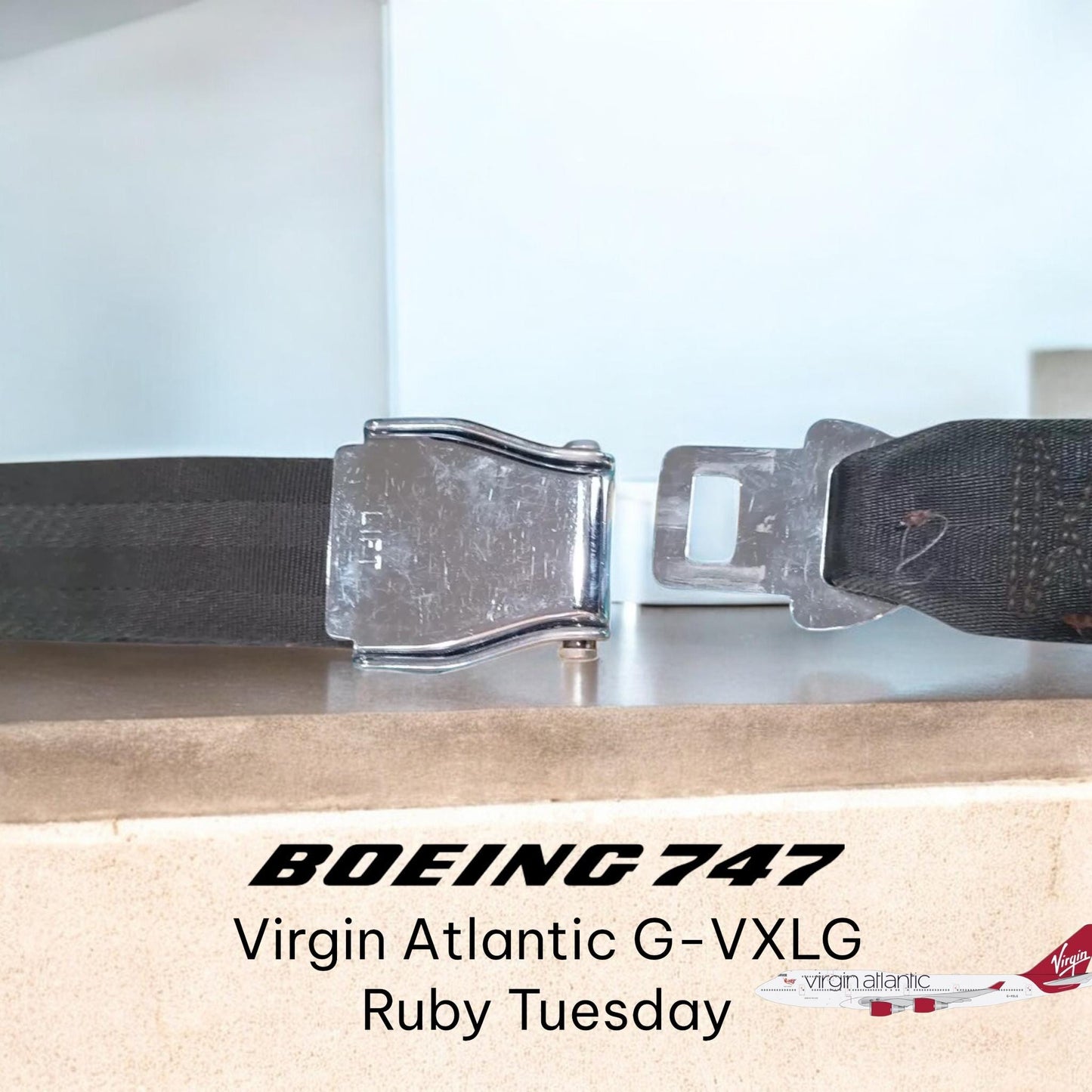 Boeing 747 Virgin Atlantic G-VXLG Authentic Seatbelt Safety Belt Ruby Tuesday