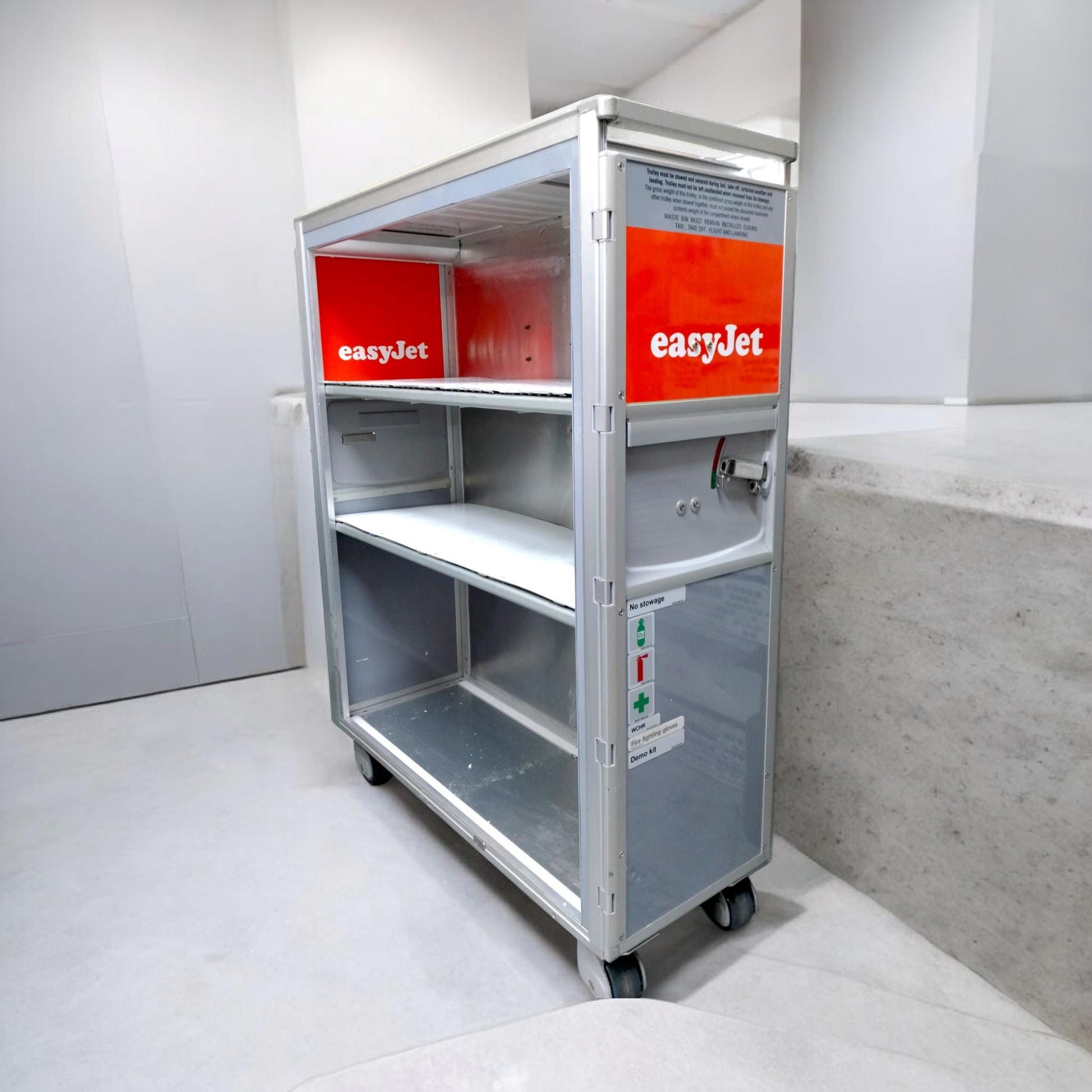 Original EasyJet Aircraft Galley Cart | Emergency Equipment Trolley with Alitalia A321 Fuselage Shelves | Aviation Bar Storage Cabinet