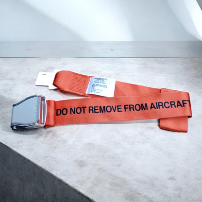 Aircraft Safety Demonstration Original Seat Belt Do Not Remove from Aircraft Orange