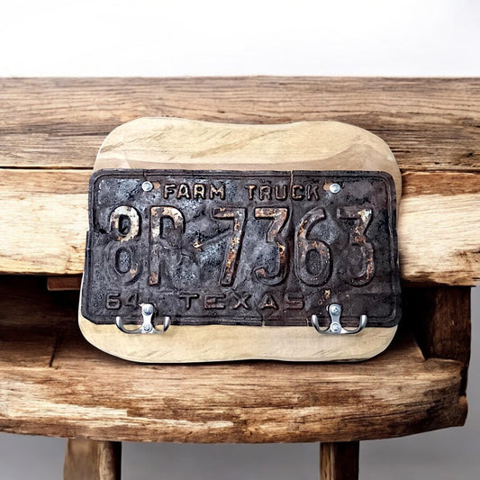Texas Vintage License Plate Key Rack Coat Hanger Farm Truck Man Cave