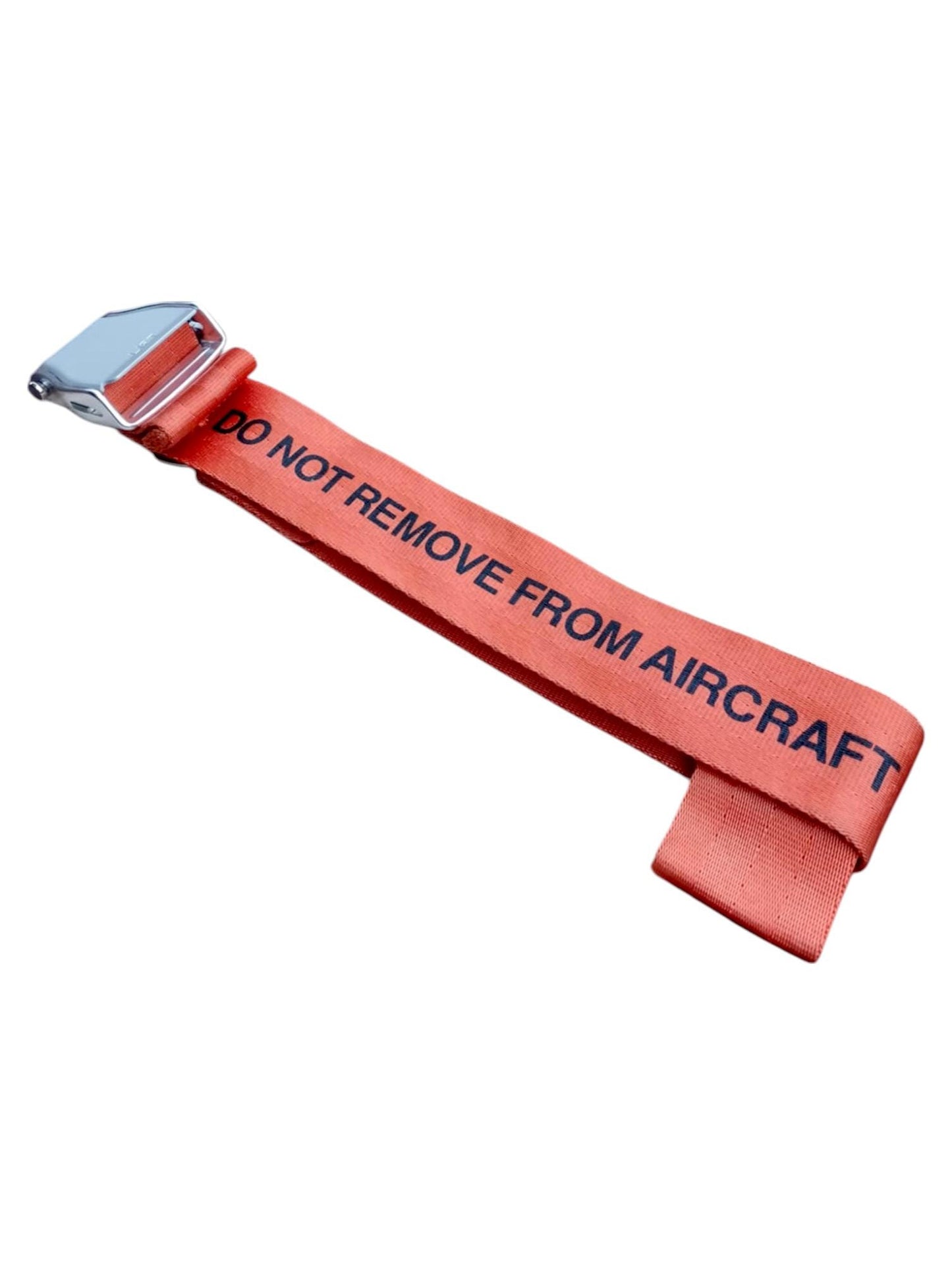 Aircraft Safety Demonstration Original Seat Belt Do Not Remove from Aircraft Orange