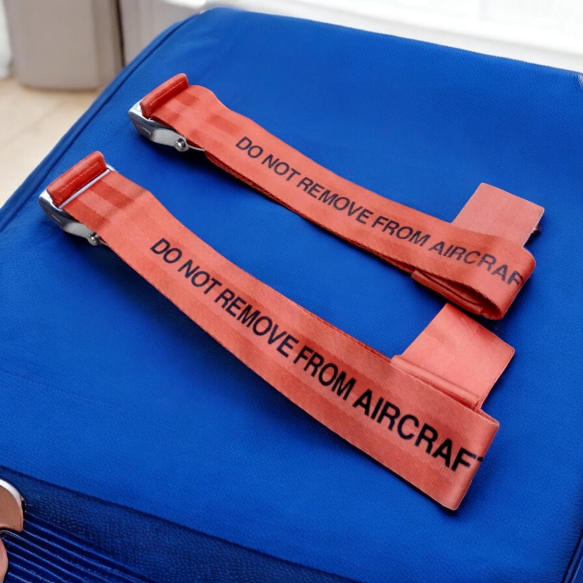 Aircraft Safety Demonstration Original Seat Belt Do Not Remove from Aircraft Orange