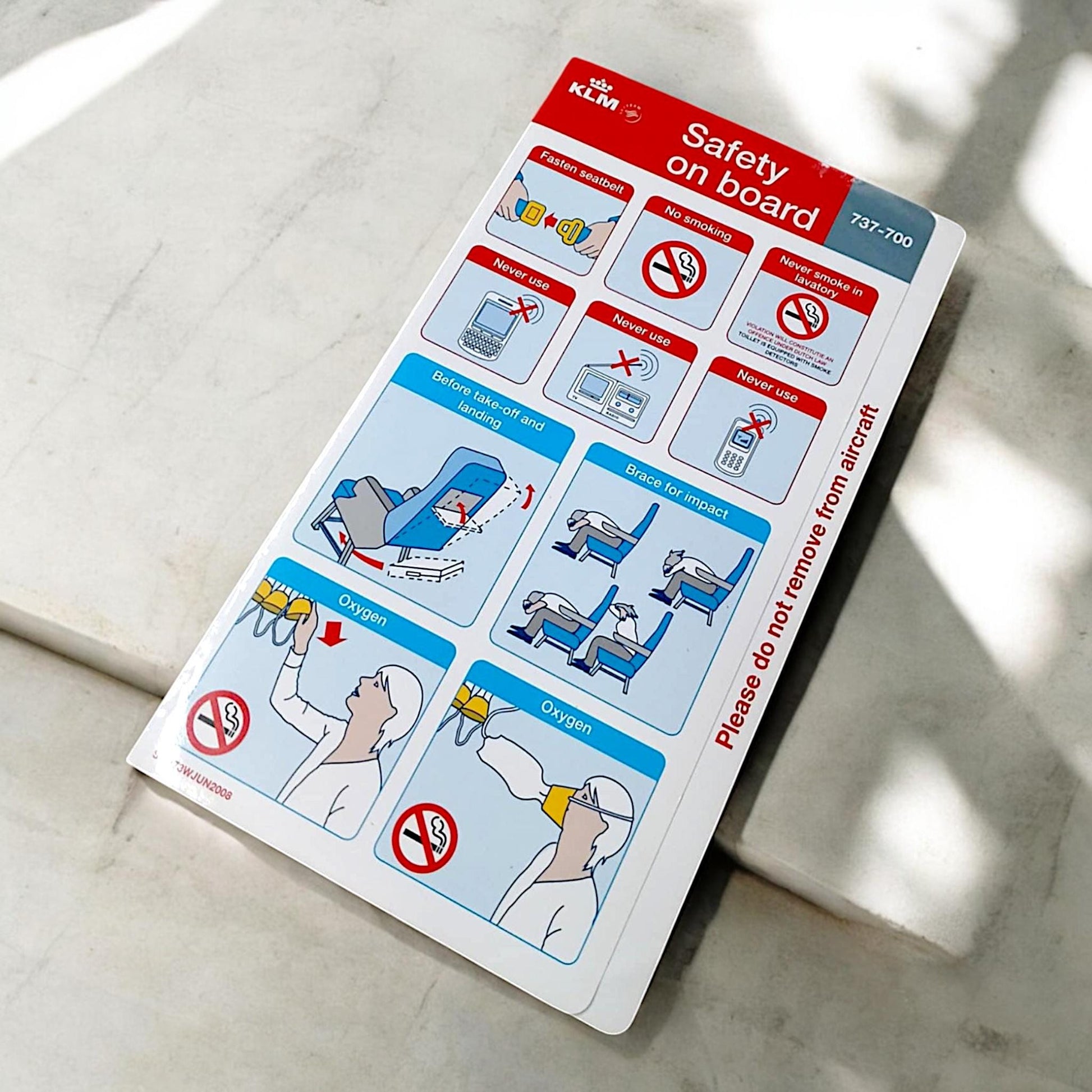 KLM Boeing 737 Original Airline Safety Card 2008