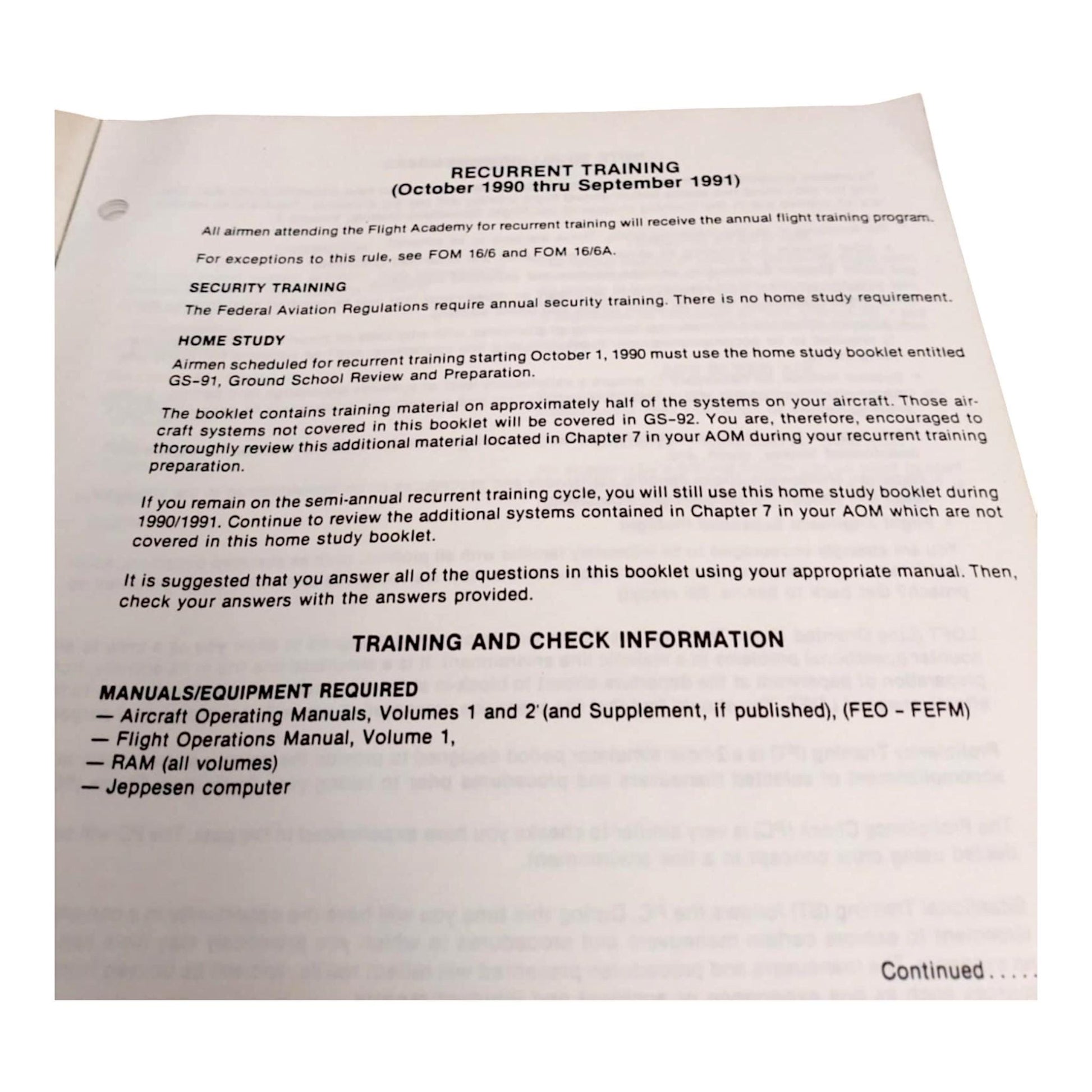 Rare Pan Am Boeing 727 Flight Crew Training Manual (1990-1991) Authentic Aviation Collectible