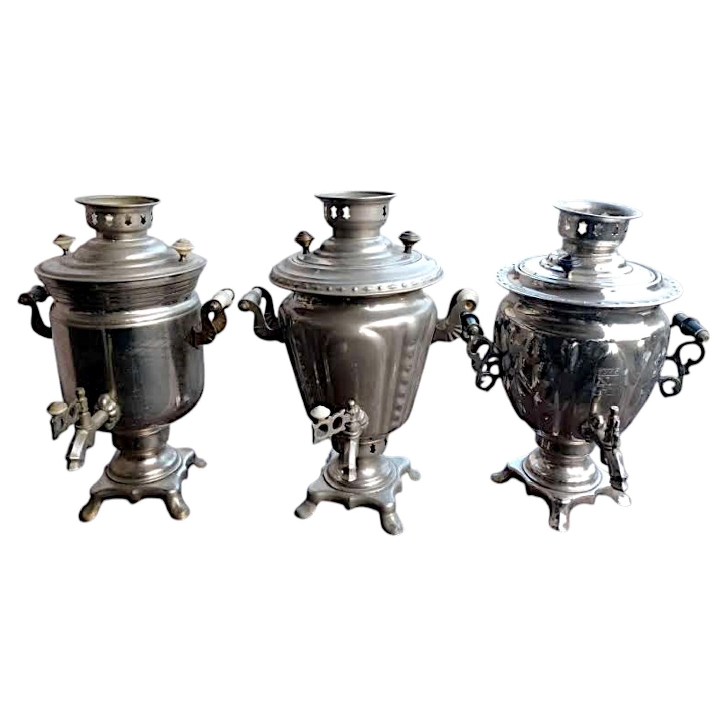 Set of 3 Original Vintage USSR Samovars ZIK Soviet Era Decorative Items