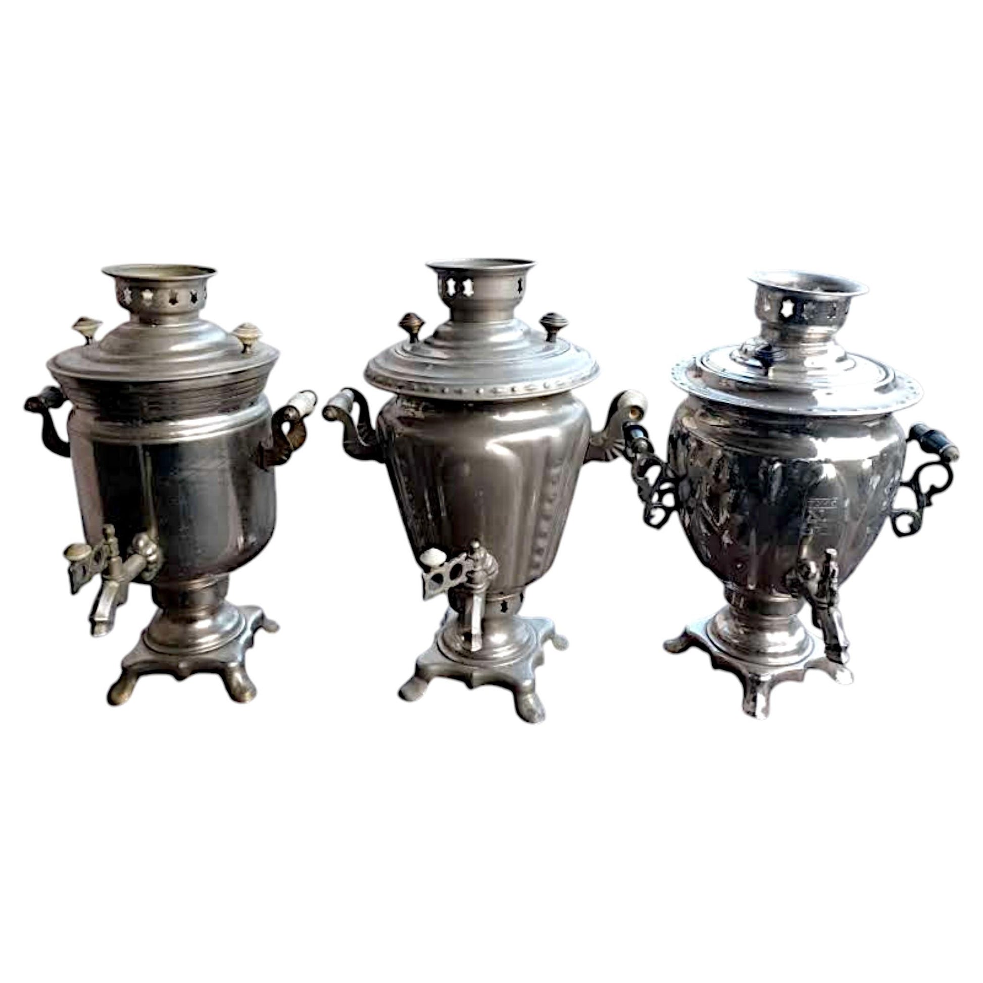 Set of 3 Original Vintage USSR Samovars ZIK Soviet Era Decorative Items