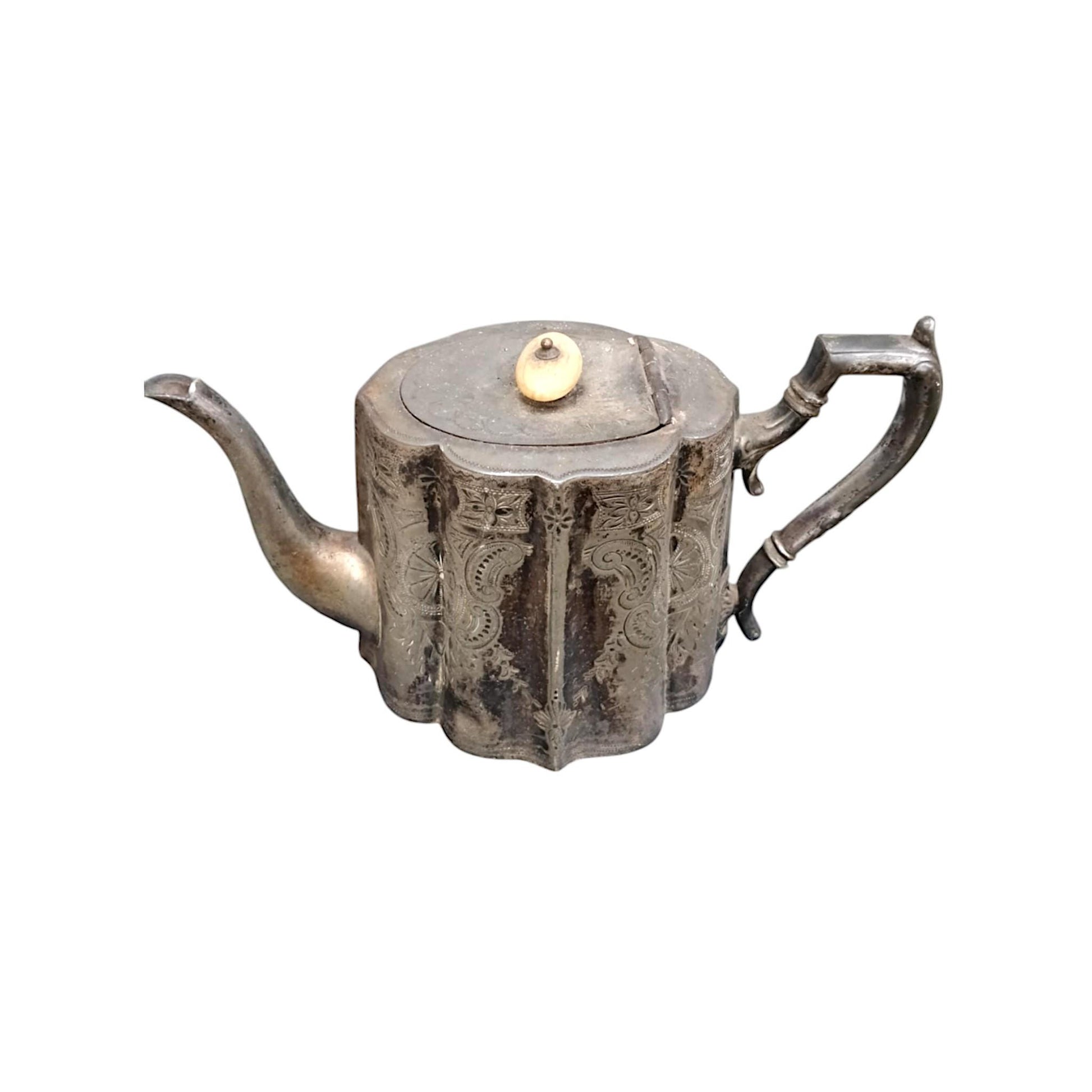 Antique Mappin & Webb Silver-Plated Britannia Metal Teapot – Circa 1880-1920, Sheffield London Ornate Engraved Victorian/Edwardian-Era
