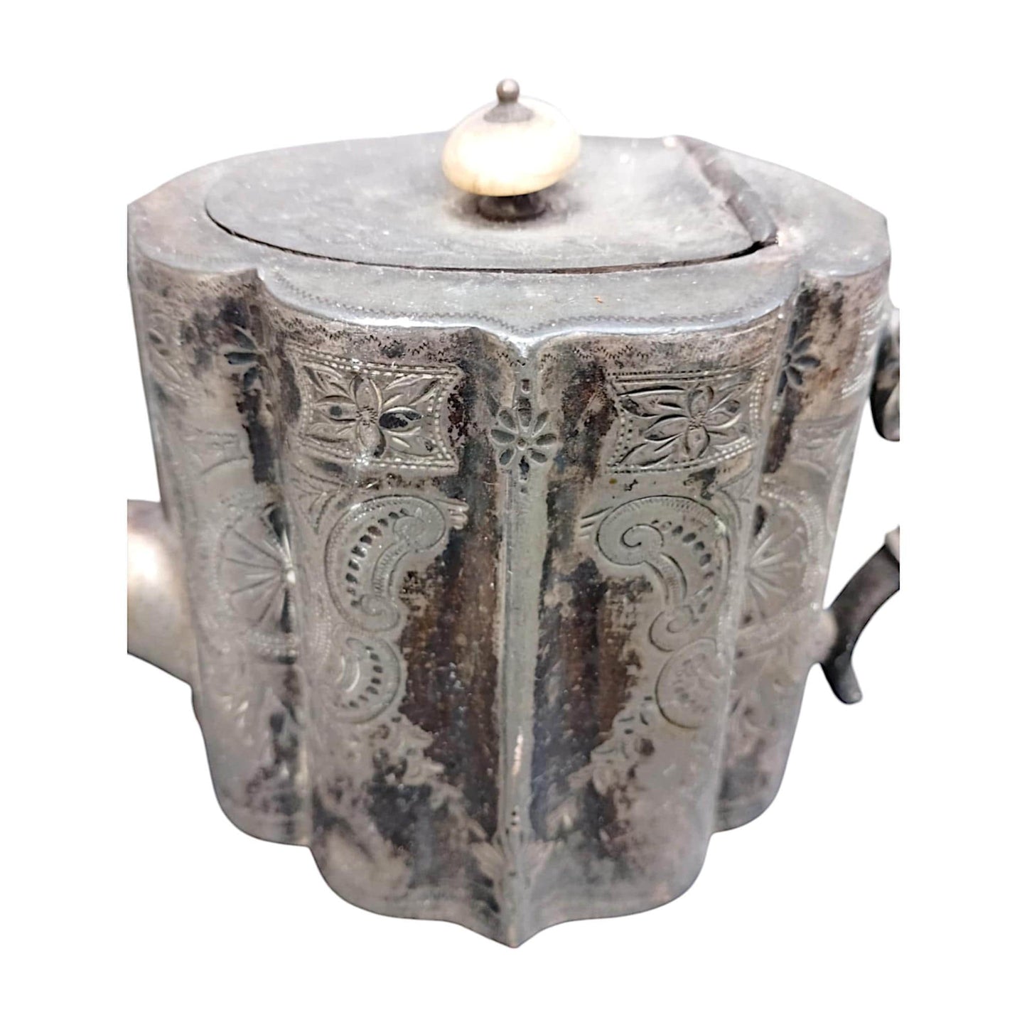 Antique Mappin & Webb Silver-Plated Britannia Metal Teapot – Circa 1880-1920, Sheffield London Ornate Engraved Victorian/Edwardian-Era
