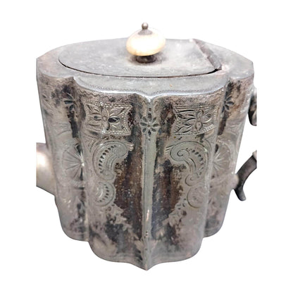 Antique Mappin & Webb Silver-Plated Britannia Metal Teapot – Circa 1880-1920, Sheffield London Ornate Engraved Victorian/Edwardian-Era