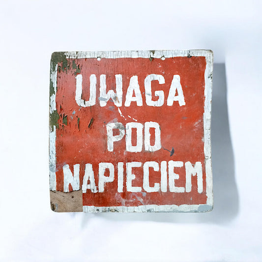 Vintage Polish Military Warning Sign 1950s Soviet-Era Industrial Decor