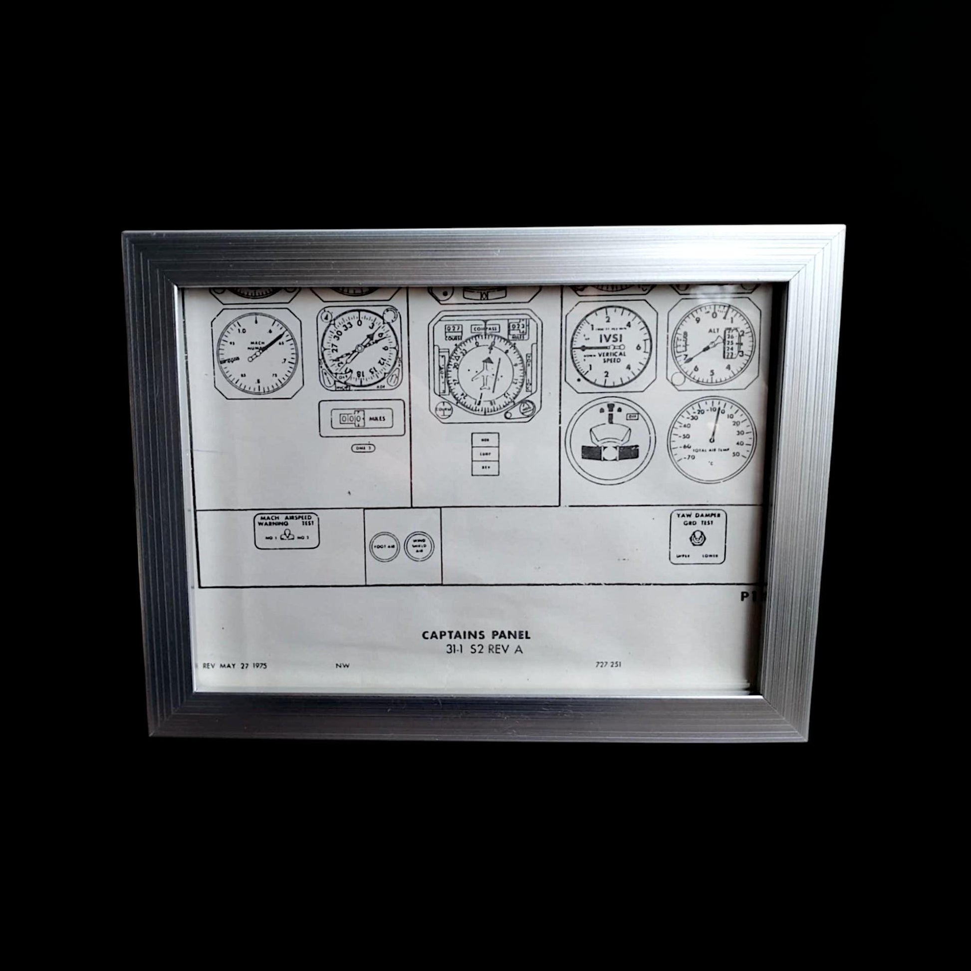 Framed Boeing 727 Captain's Panel Diagram – Original 1970s NWA Pilot Manual Excerpt