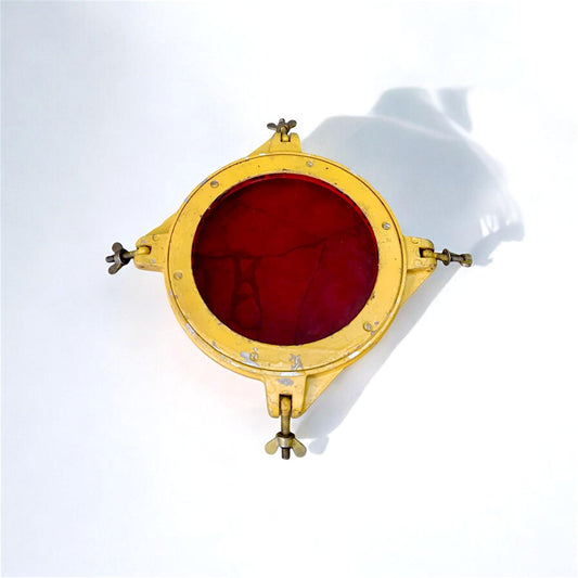 Vintage Soviet Military Airfield Lamp Cover with Red Glass - Aviation Decor Industrial Upcycling