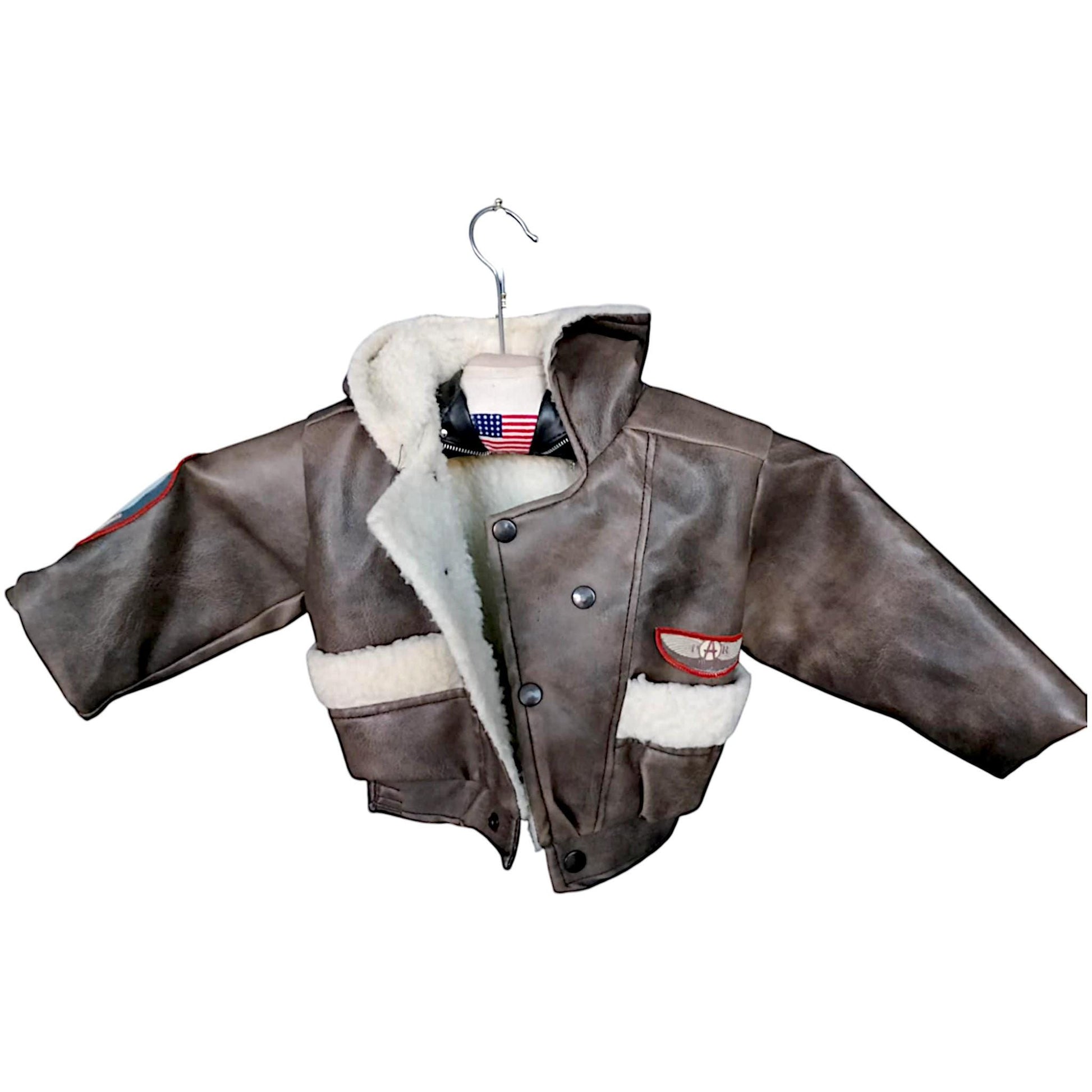 Vintage Leather Aviator Bomber Jacket for Kids – WWII Style Dakota C-47 Aviation