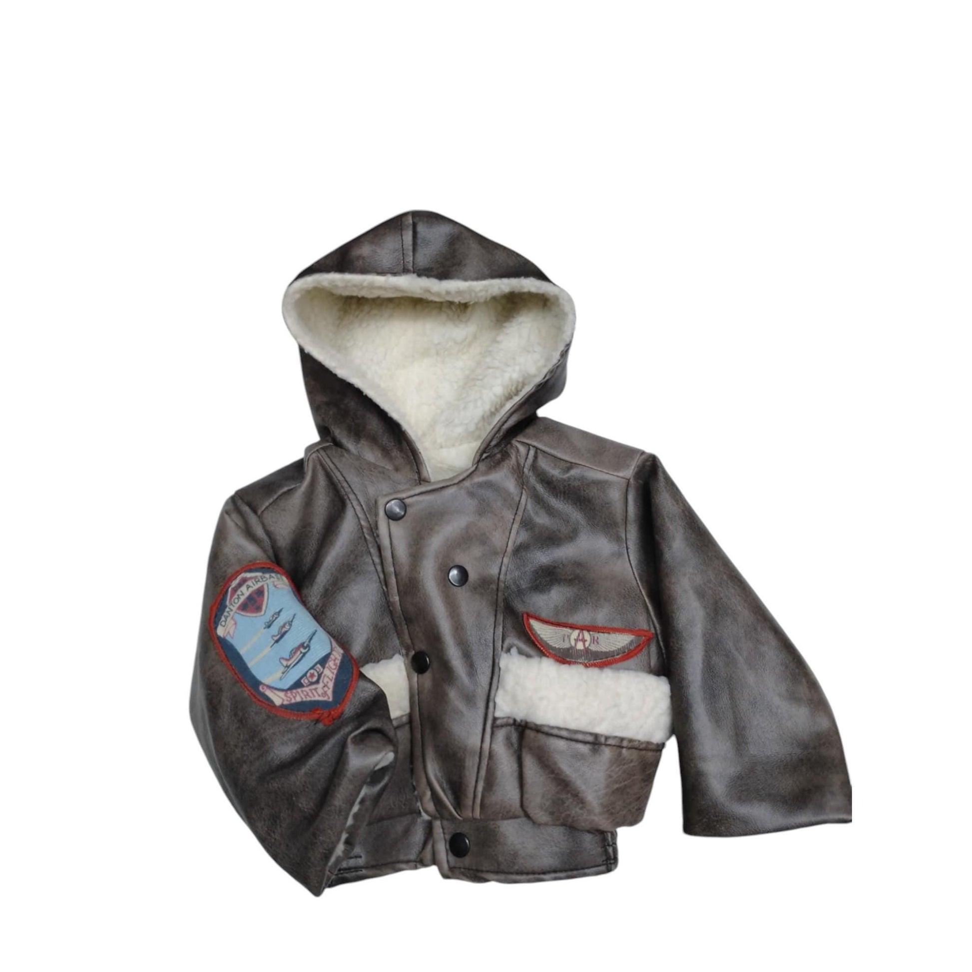 Vintage Leather Aviator Bomber Jacket for Kids – WWII Style Dakota C-47 Aviation