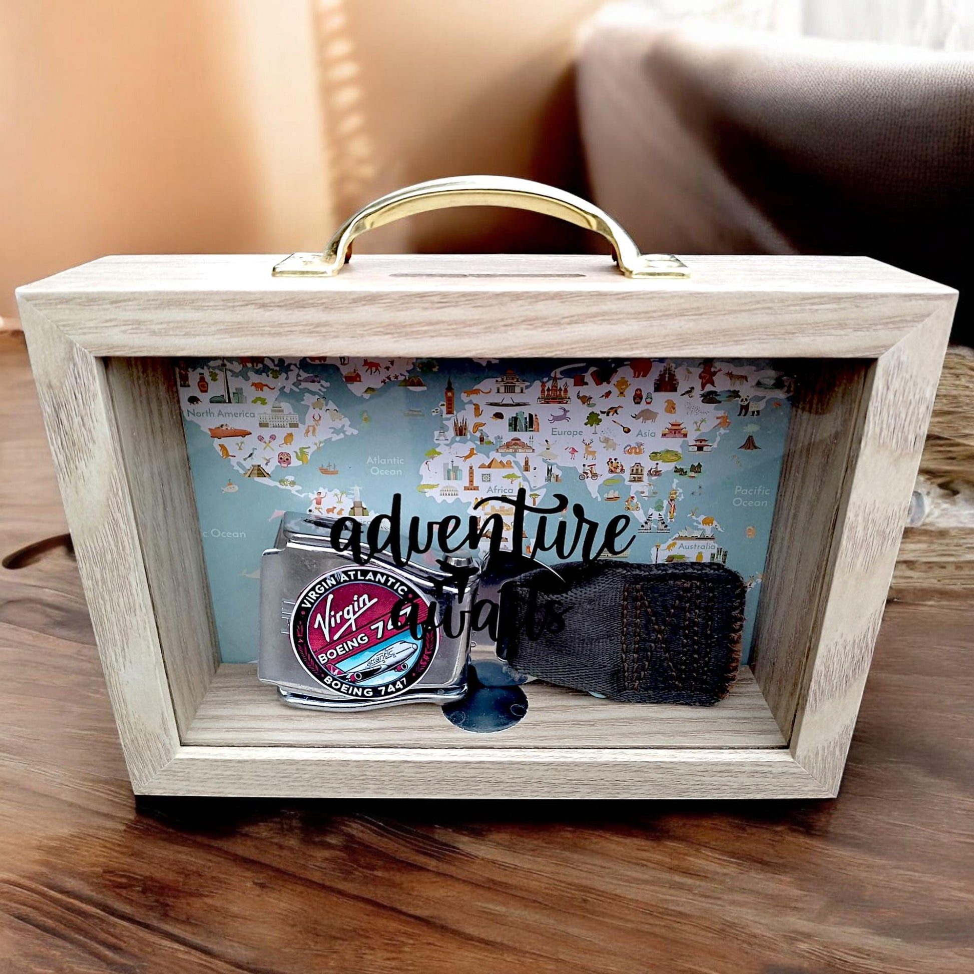 Aviation Travel Style Piggy Bank with Original Airplane Boeing Seatbelt Money Box