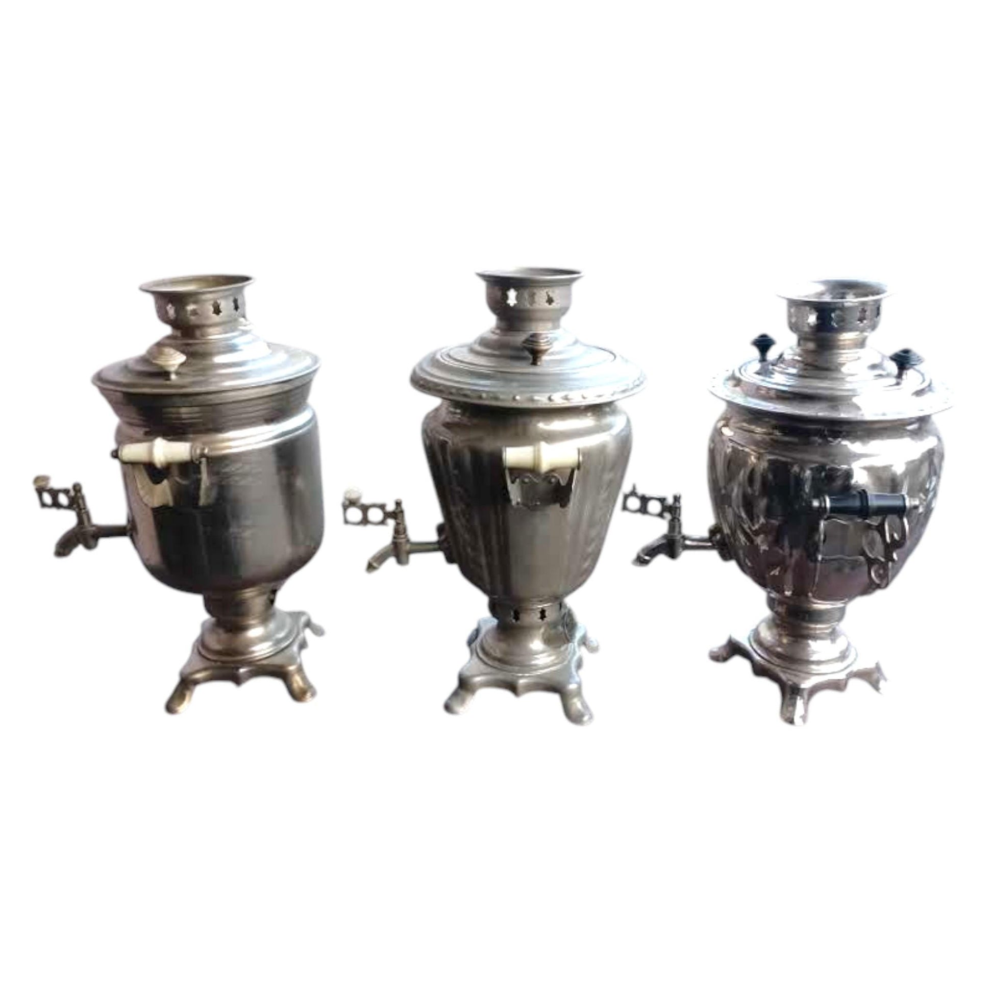 Set of 3 Original Vintage USSR Samovars ZIK Soviet Era Decorative Items