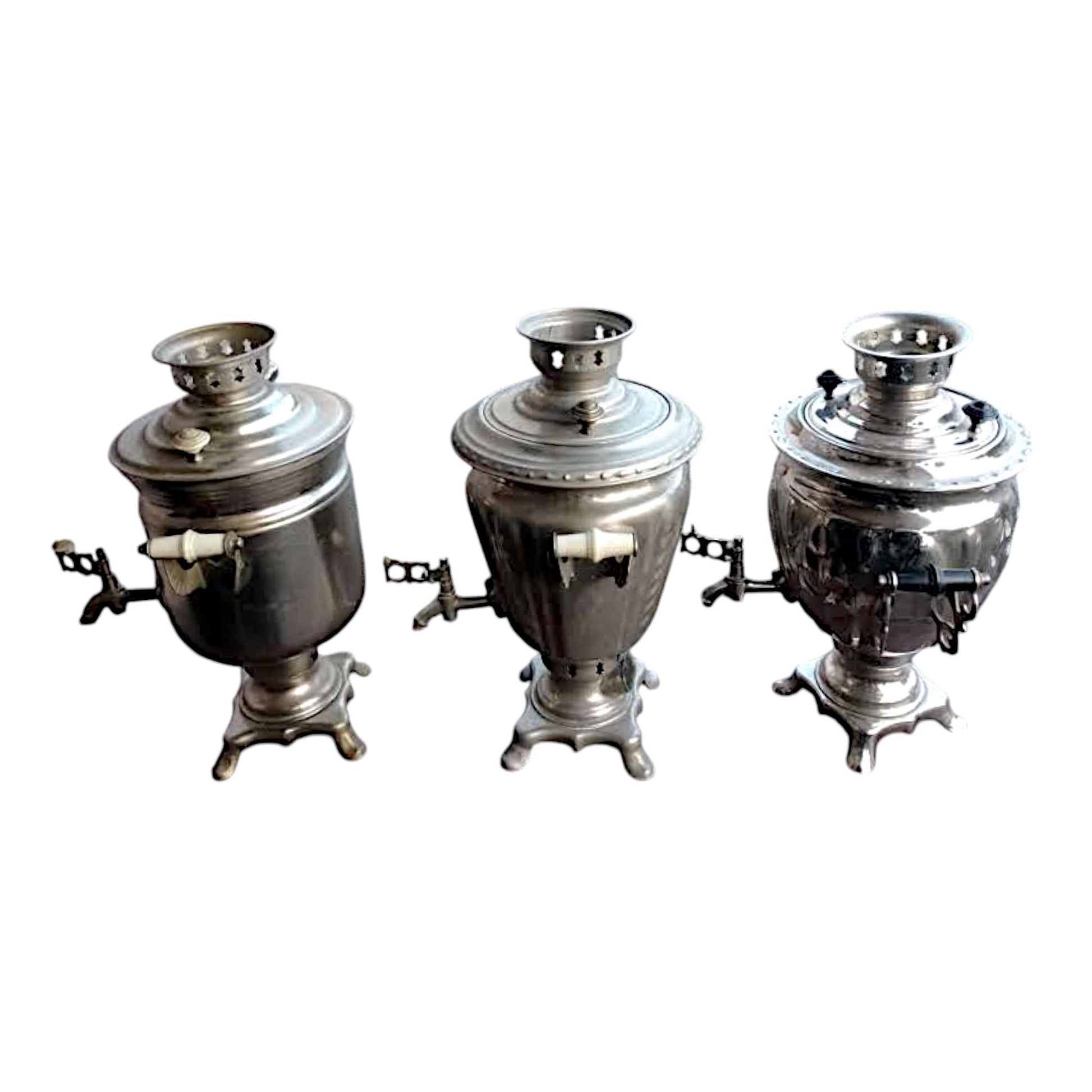 Set of 3 Original Vintage USSR Samovars ZIK Soviet Era Decorative Items