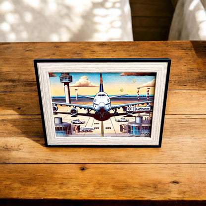 Boeing 747 Framed Print Lufthansa Frankfurt Airport Aviation Art Decor