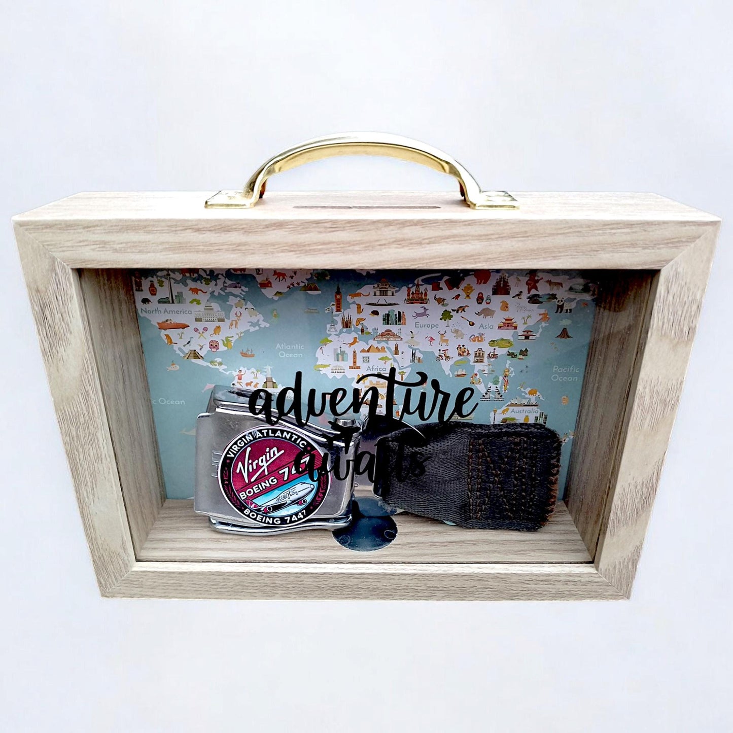 Aviation Travel Style Piggy Bank with Original Airplane Boeing Seatbelt Money Box