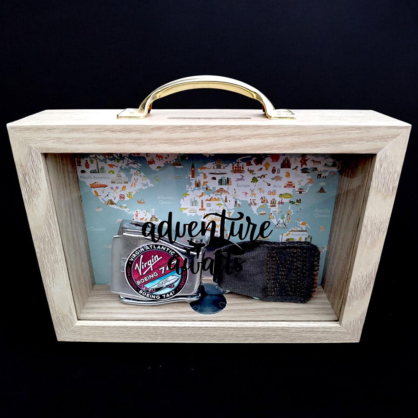 Aviation Travel Style Piggy Bank with Original Airplane Boeing Seatbelt Money Box