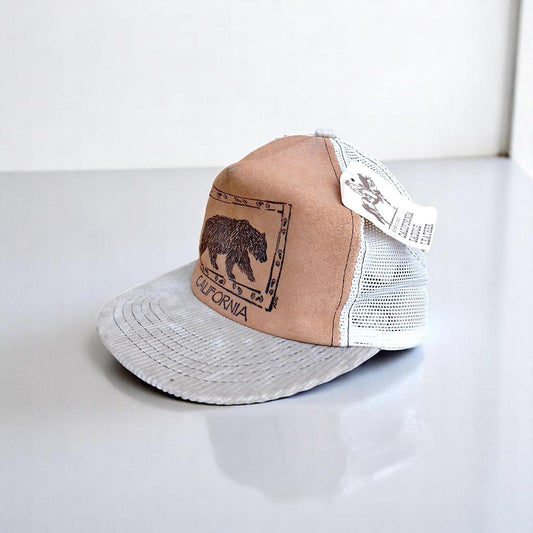 Vintage 1980s California Trucker Hat New Old Stock – Genuine Saddle Leather – Prairie Mountain USA – Mesh Snapback