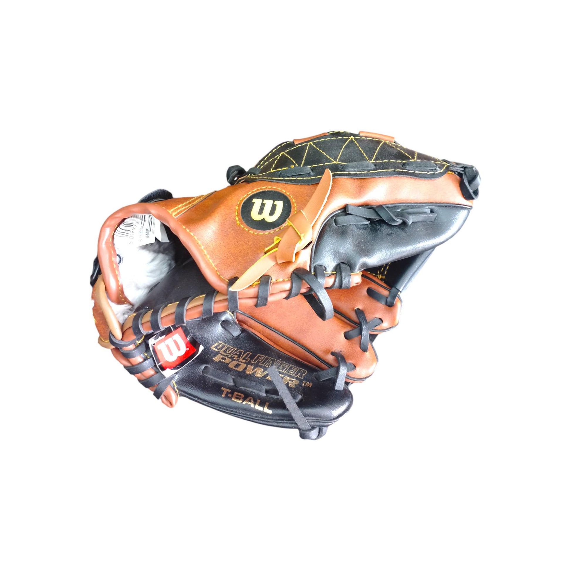 Wilson A2450 EZ Catch T-Ball Glove – 10" Youth Baseball Mitt – Dual Finger Power Web – Brown/Black
