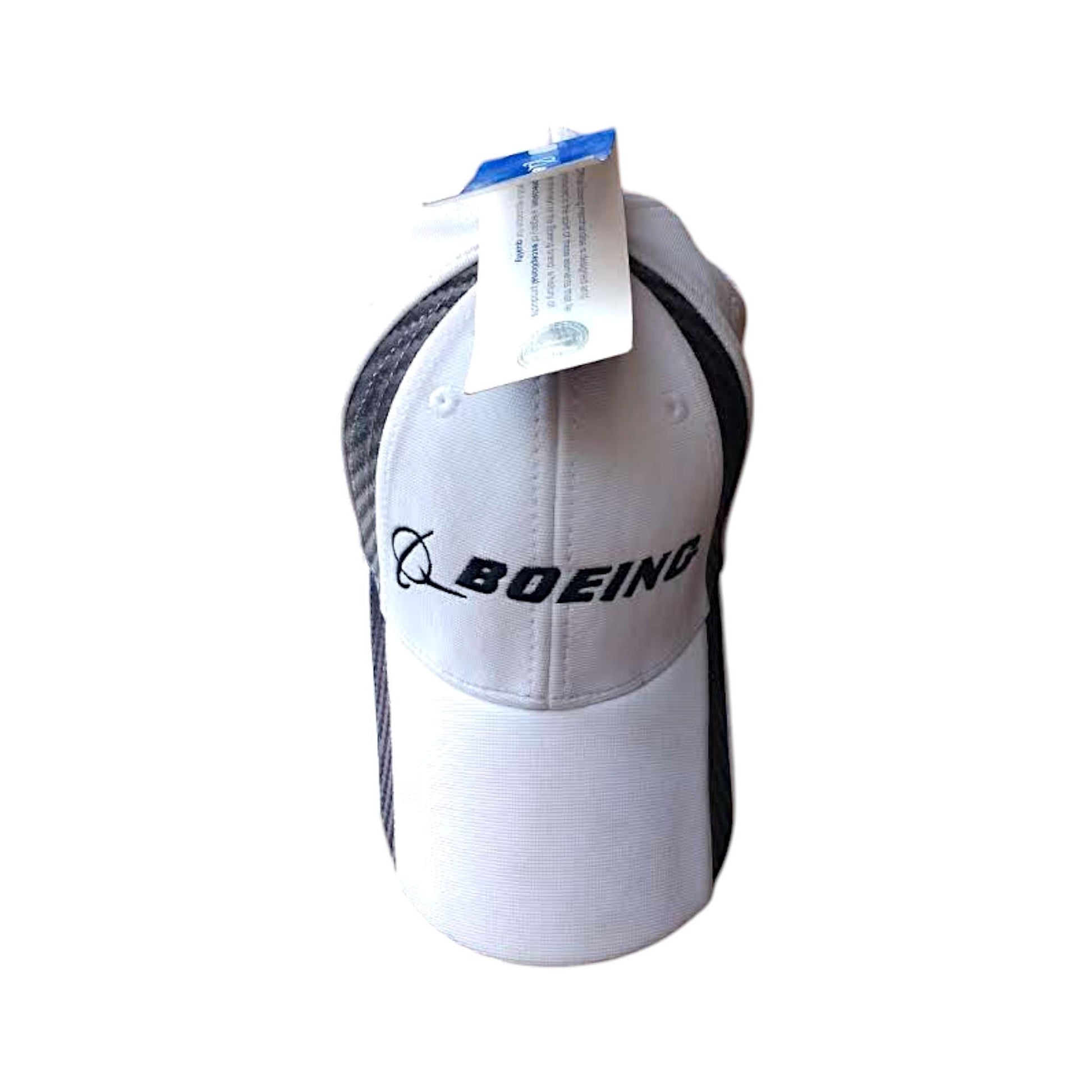 Vintage Boeing Official Merchandise Cap White Black Carbon Fiber Panels NOS Aviation