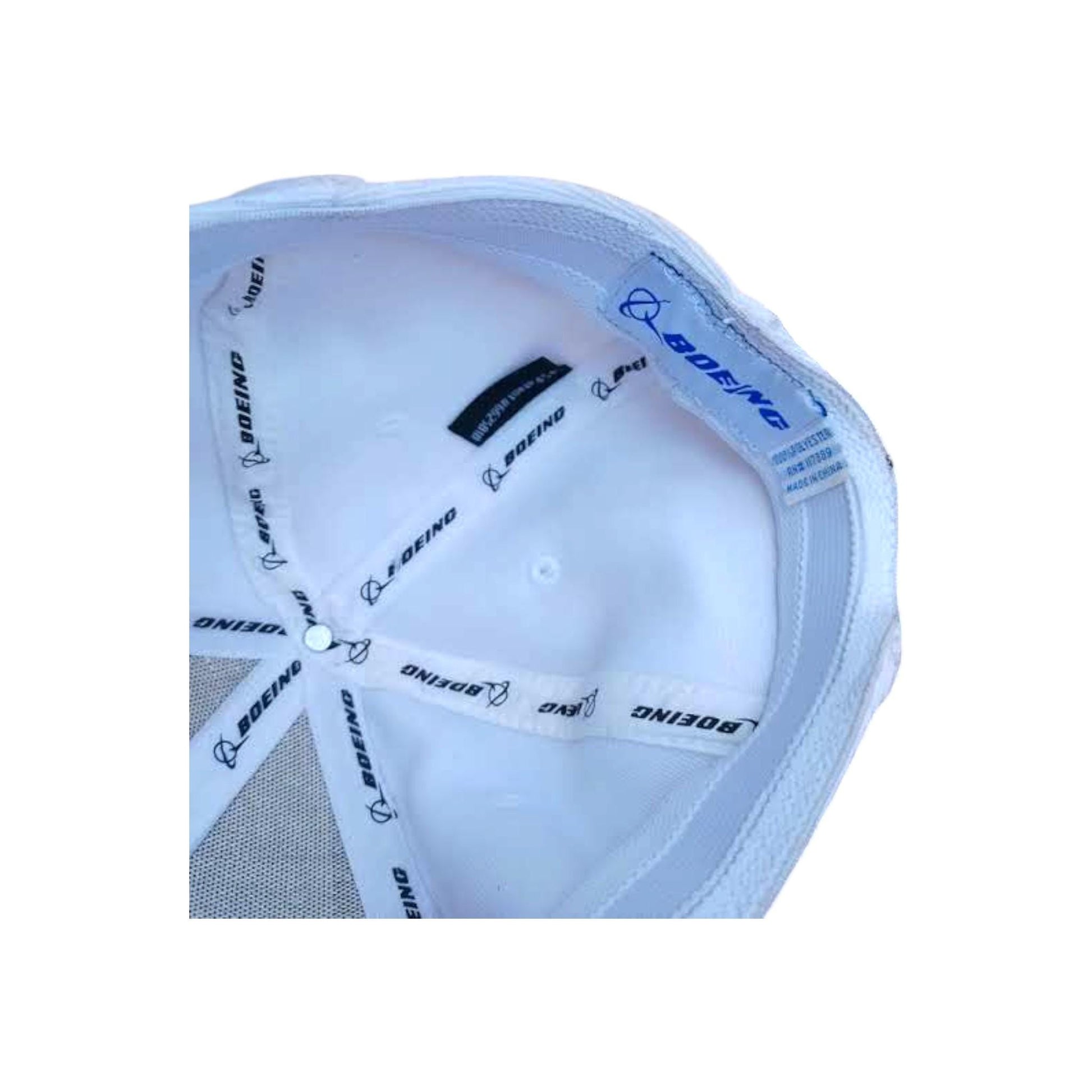 Vintage Boeing Official Merchandise Cap White Black Carbon Fiber Panels NOS Aviation