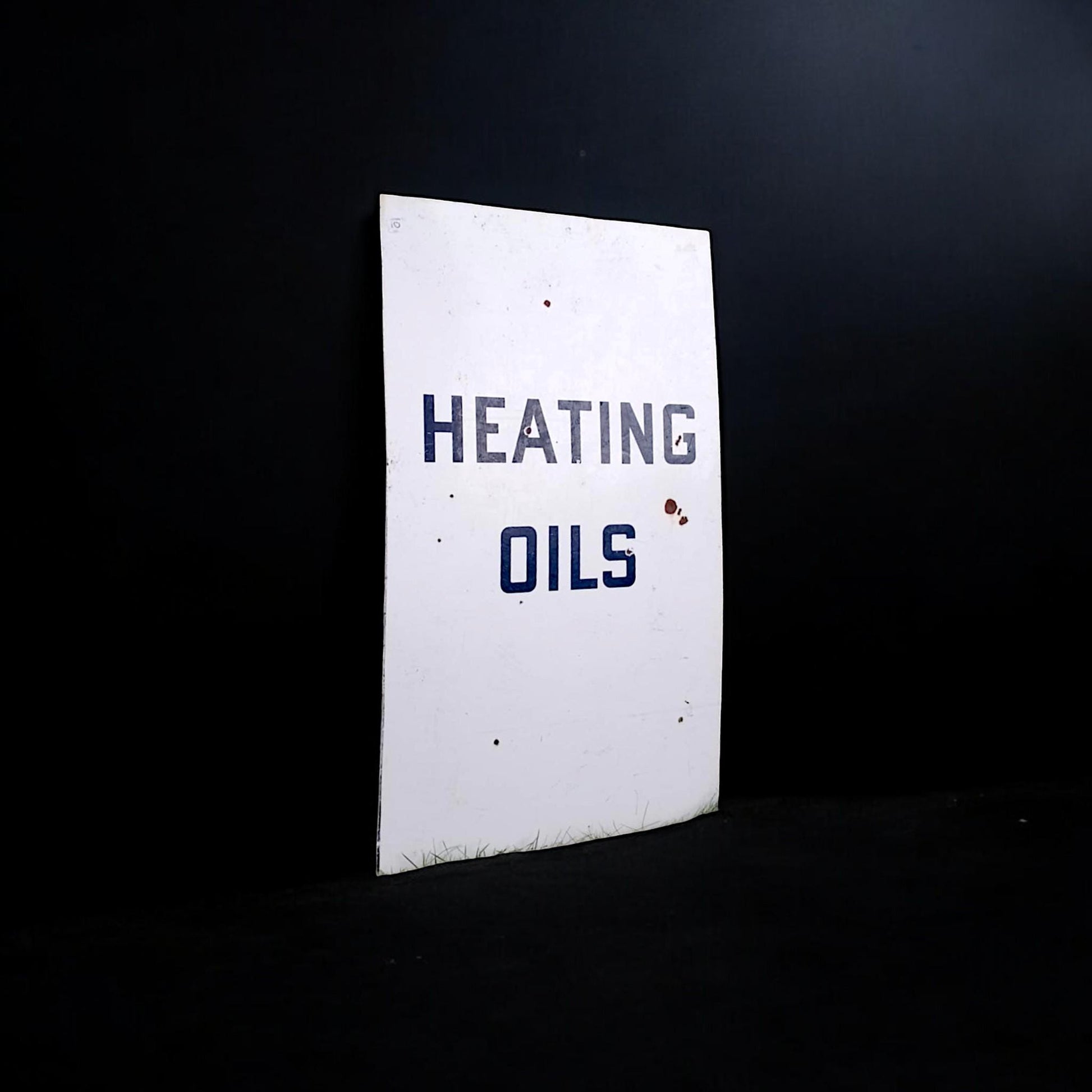 Original Vintage Porcelain Heating Oils Sign Large 1940s-1950s Industrial Fuel Depot & Gas Station Americana Enamel Sign USA Garage Man Cave