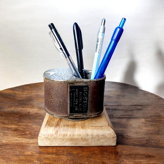 Vintage Desk Pen Holder Organizer Made of Antique Boston KS Pencil Sharpener 1940s