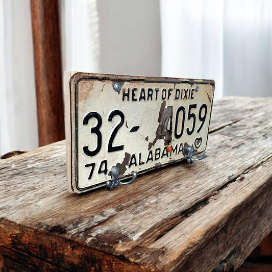 Vintage Alabama License Plate Wall Key or Coat Hanger 1970s Original Americana Decor Mancave