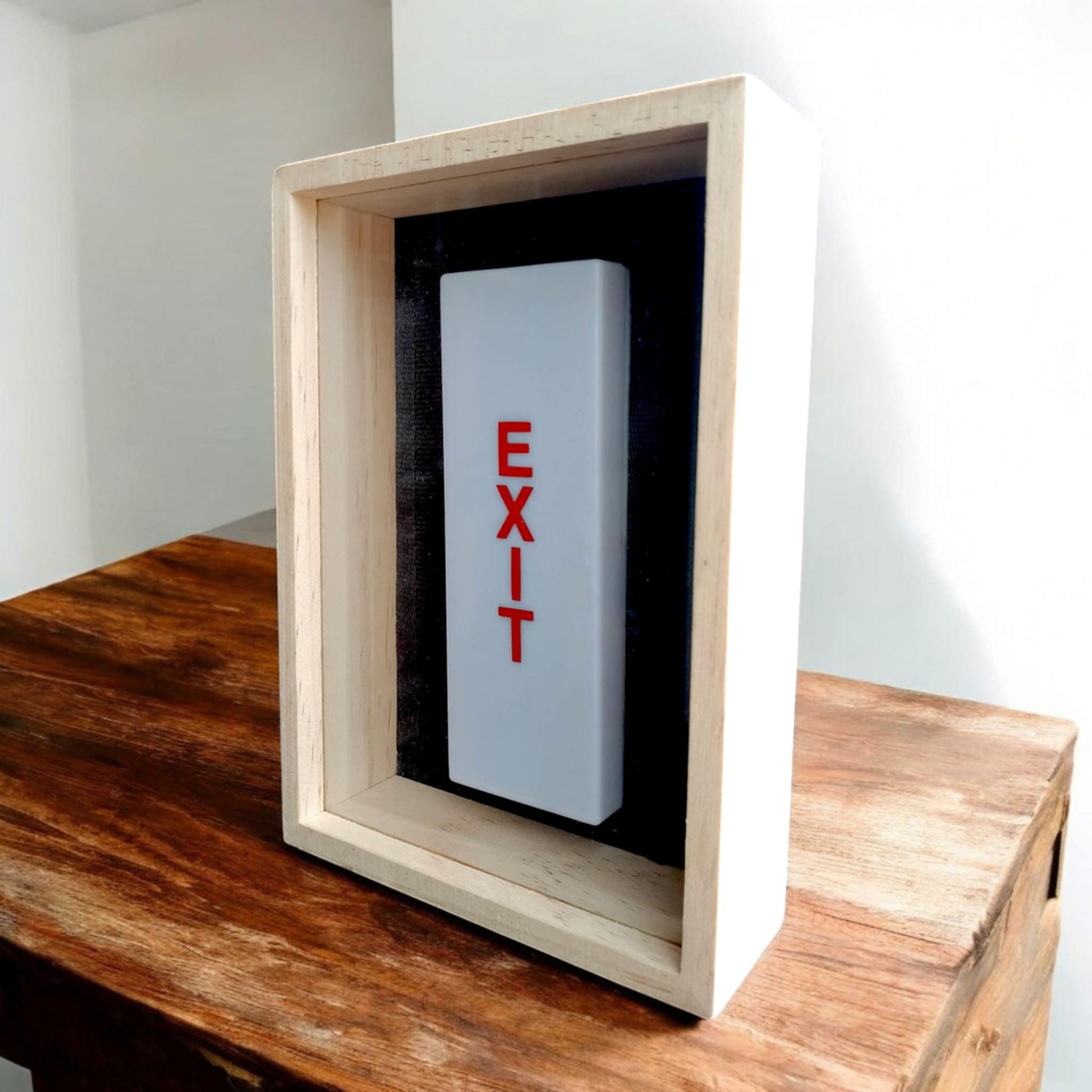 Authentic Boeing 757 Aircraft EXIT Framed Sign Light – USB LED Lamp in Shadow Box – Aviation Collectible with 747 Seatbelt Backing Lightbox