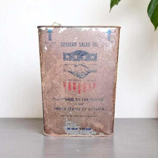 Vintage USAID Soybean Salad Oil Can – 1960s U.S. Foreign Aid Tin – Alliance for Progress - Americana Decor Patina Rustic Can