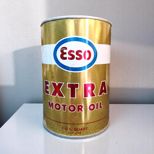 Vintage Esso Extra Motor Oil Can 1 Quart USA 1960s Houston Texas Garage Decor Gas Service Station Advertising Americana