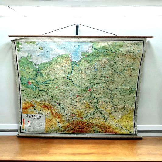 Vintage 1993 Poland Physical School Map | Large Educational Wall Map | PPWK Poland | Linen Canvas Educational Chart