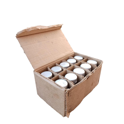Original Box of 10 Vintage Apothecary Bottles Pharmacy Glass Jars 1977 NOS Cold War-Era